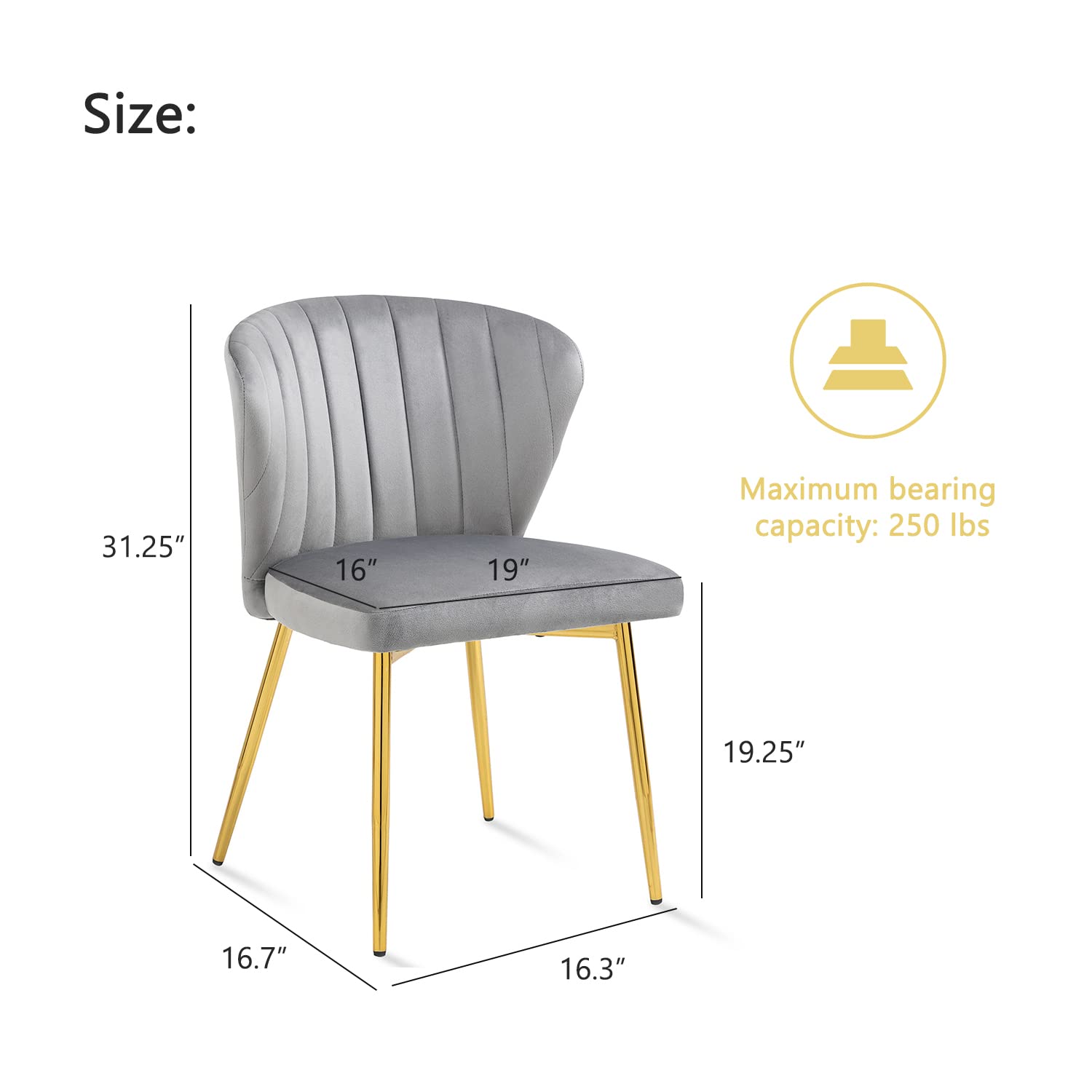 Luxury Nrizc Velvet Upholstered Dining Chairs Set of 4 - Mid Century Modern Design with Golden Metal Legs for Dining Room, Kitchen & Living Room - Soft Grey Fabric - Perfect for Family Dinners, Entertaining Guests & Home Decor