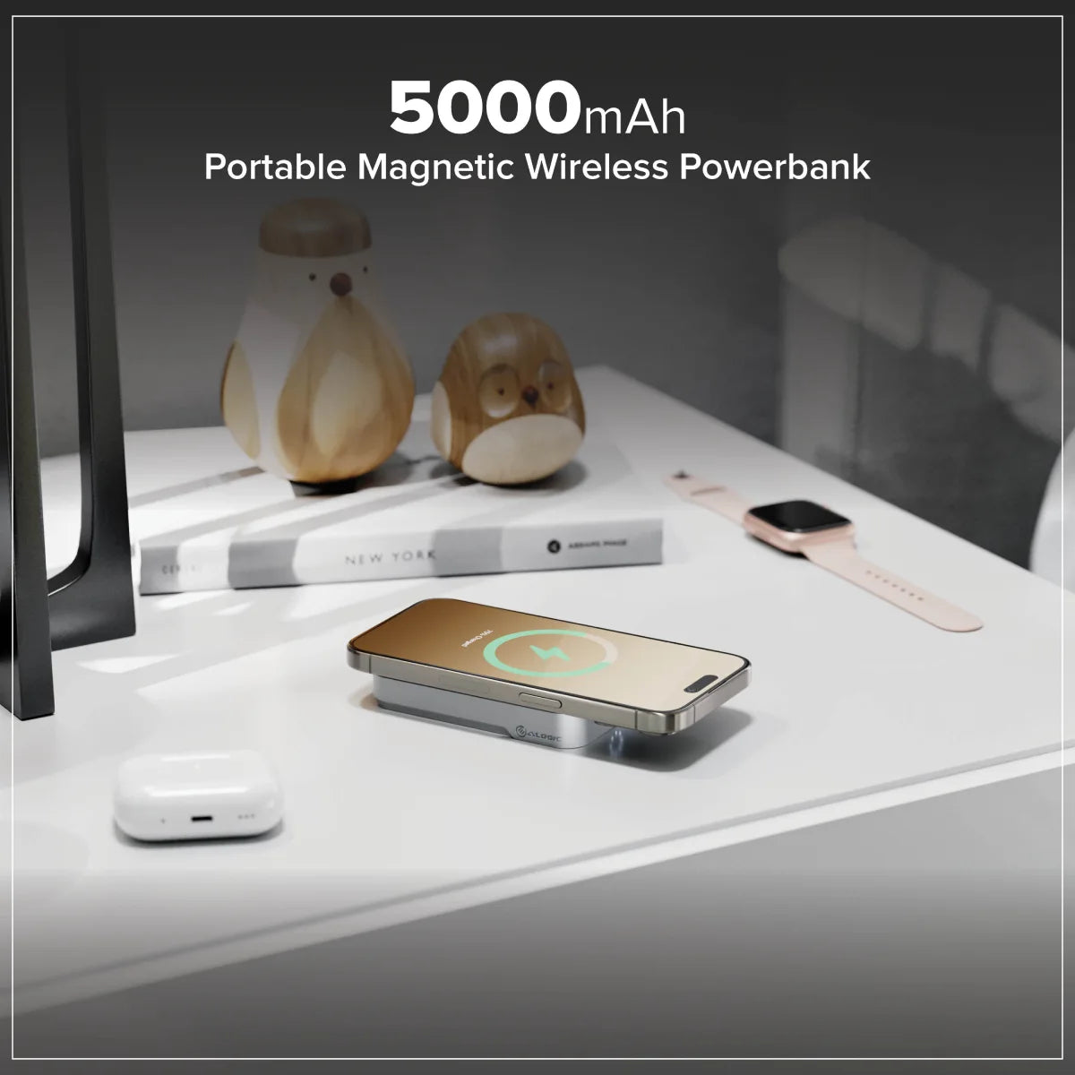 Matrix+ 3-in-1 Magnetic Wireless Charging Station for iPhone 16/12, Apple Watch & AirPods - 5000mAh Portable Power Bank with 30W Fast Charging & Worldwide Adapter - Perfect for Travel, Office & Nightstand Charging