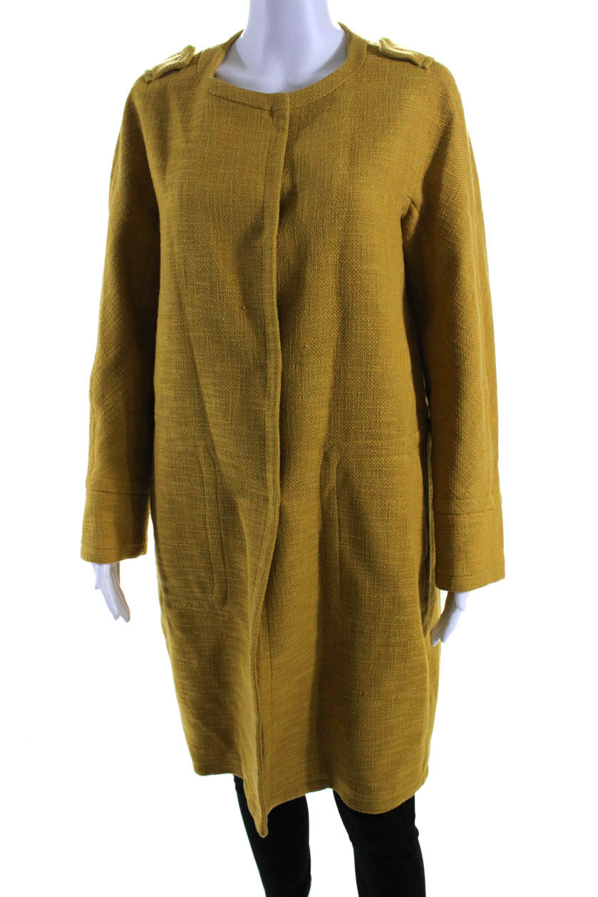 Max Mara Women's Cotton Woven Long Sleeve Mid-Length Pea Coat in Yellow | Classic Trench Coat for Fall & Winter | Perfect for Office, Dating & Outdoor Activities