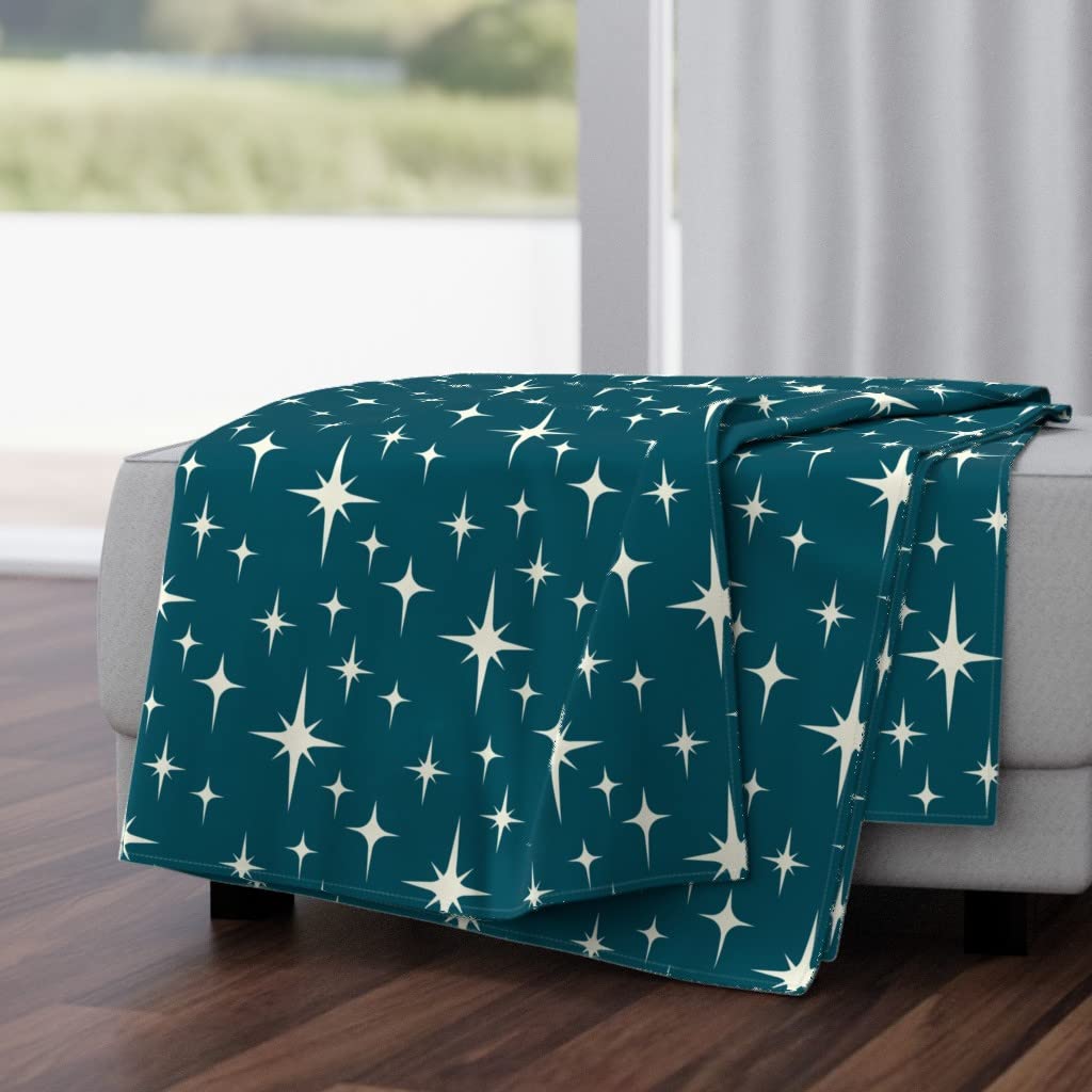 Soft Plush Minky Throw Blanket 50x70 Inches - Mid Century Modern Atomic Teal Vintage Retro 1950s Design | Cozy Couch Blanket for Living Room, Bedroom & Gift