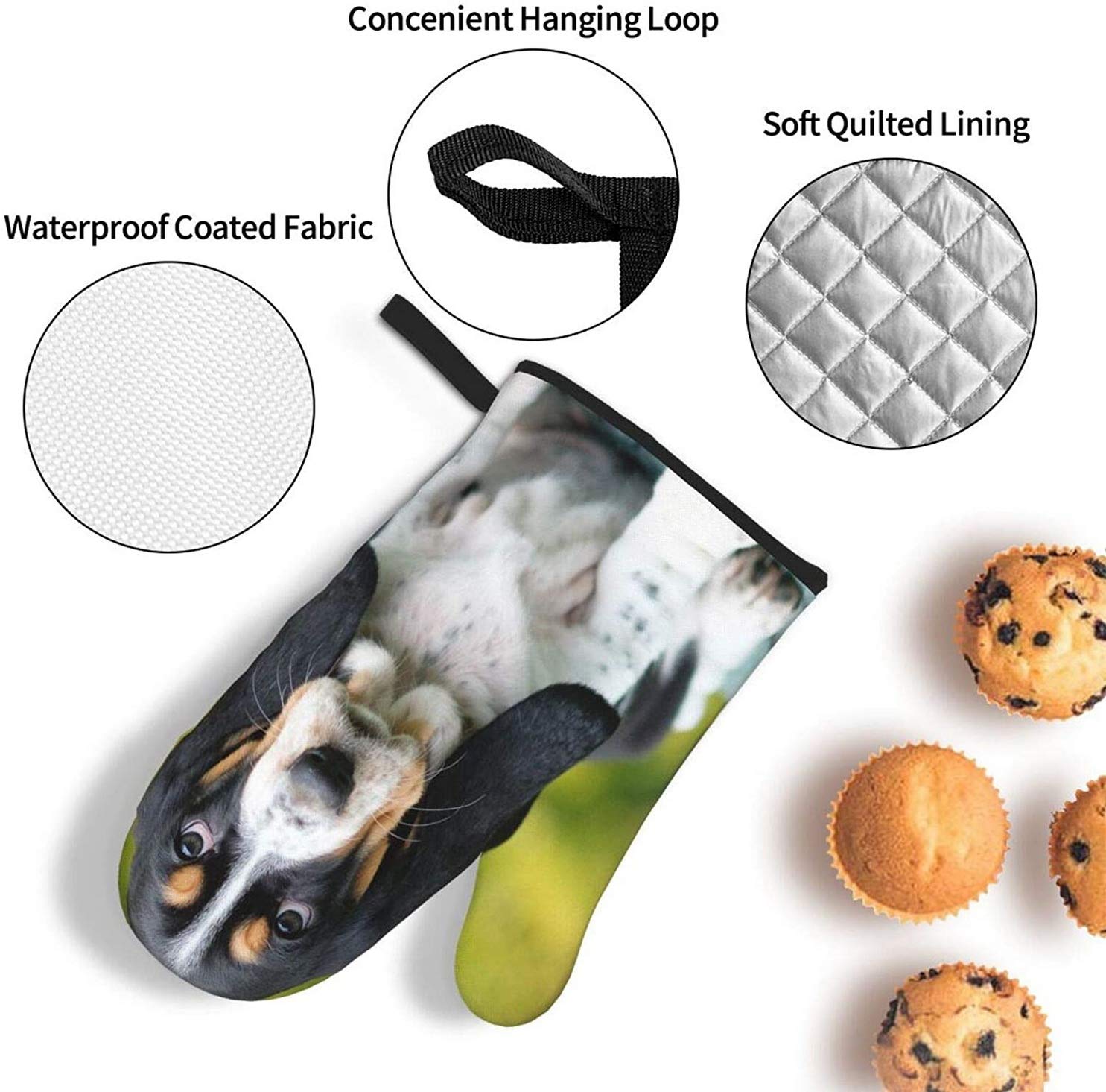 Basset Hound Oven Mitts and Pot Holders - Heat Resistant Non-Slip Kitchen Gloves for Cooking, Baking, Grilling & BBQ - Perfect for Baking Cookies, Roasting Turkey, and Outdoor Barbecues