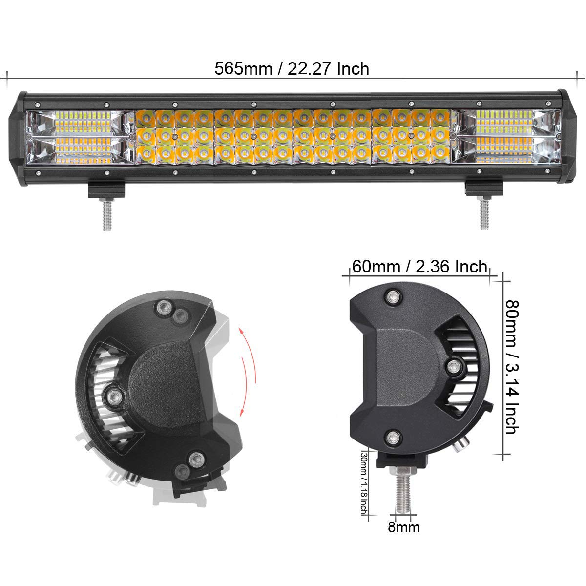 AUXTINGS 22 Inch 324W Strobe LED Light Bar - White/Amber Flash, Triple Row 5500LM Flood Spot Combo - Off Road Lights for Trucks, ATVs, UTVs, Emergency Vehicles & Night Driving