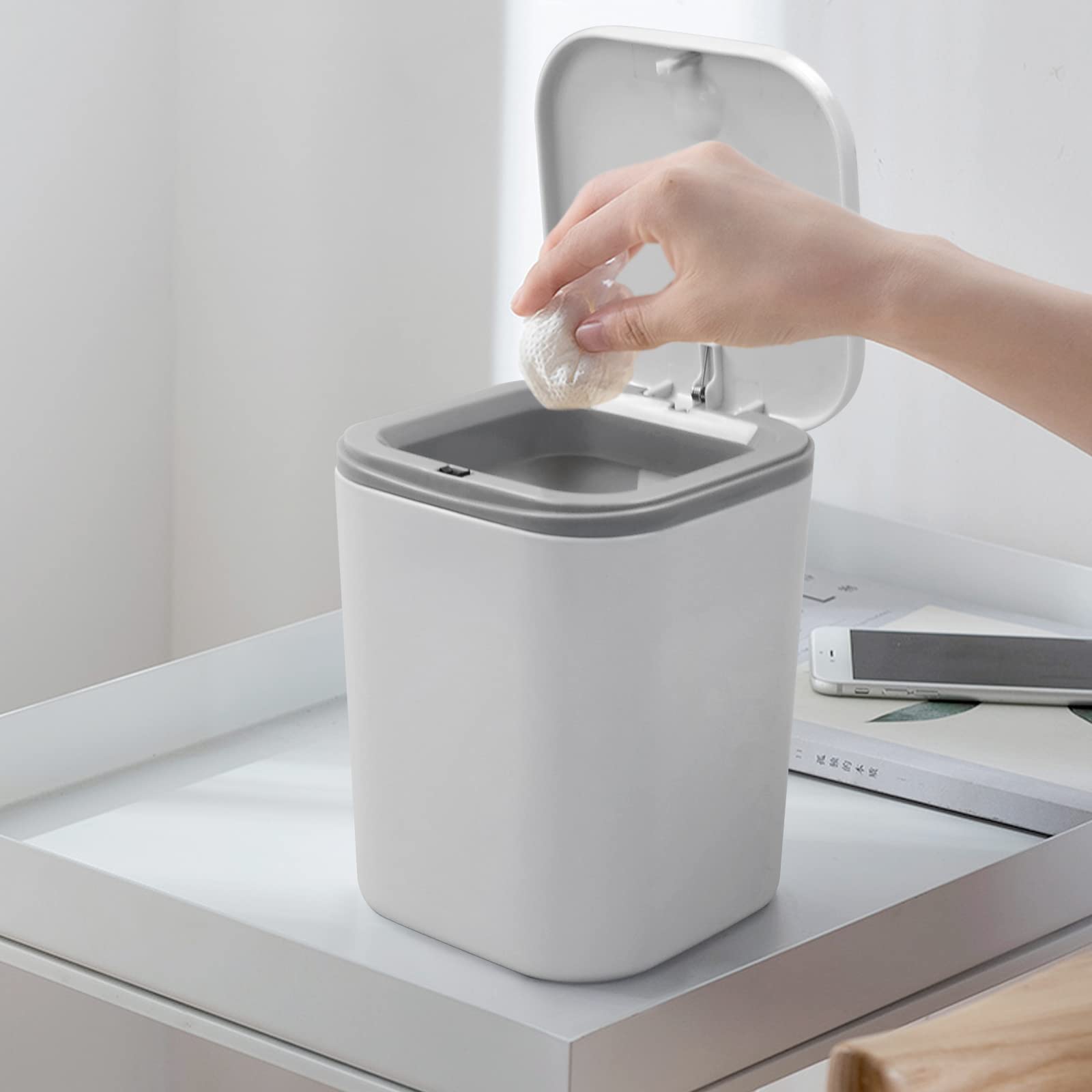 Vababa 0.5 Gallon Small Trash Can with Push Button Lid - Compact Mini Garbage Bin for Bathroom, Office, Bedroom, or Kitchen Waste Disposal