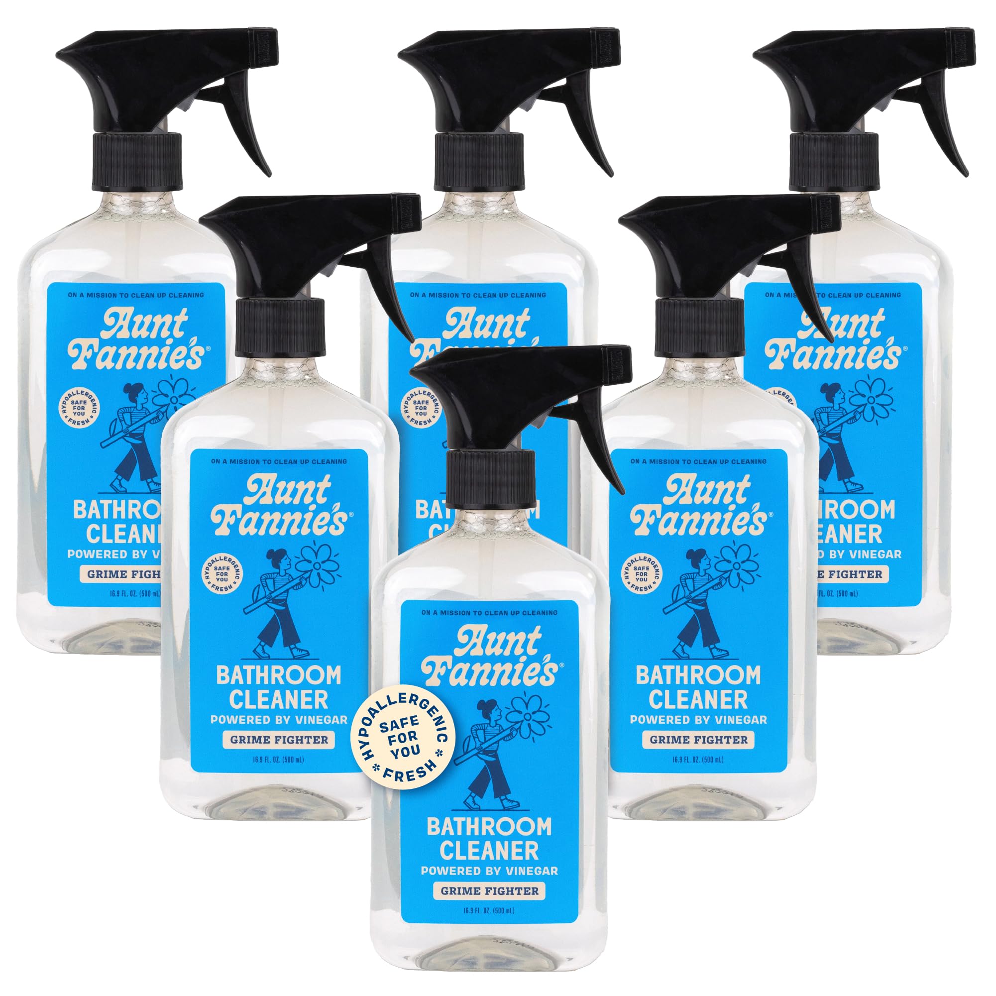 Aunt Fannie's All-Purpose Bathroom Cleaner - Natural Vinegar Spray for Shower, Bathtub, Toilet, Tile, Sink & Fixtures - 16.9 oz (6-Pack) - Eco-Friendly Cleaning Solution for Bathrooms, Kitchens & Hard Surfaces