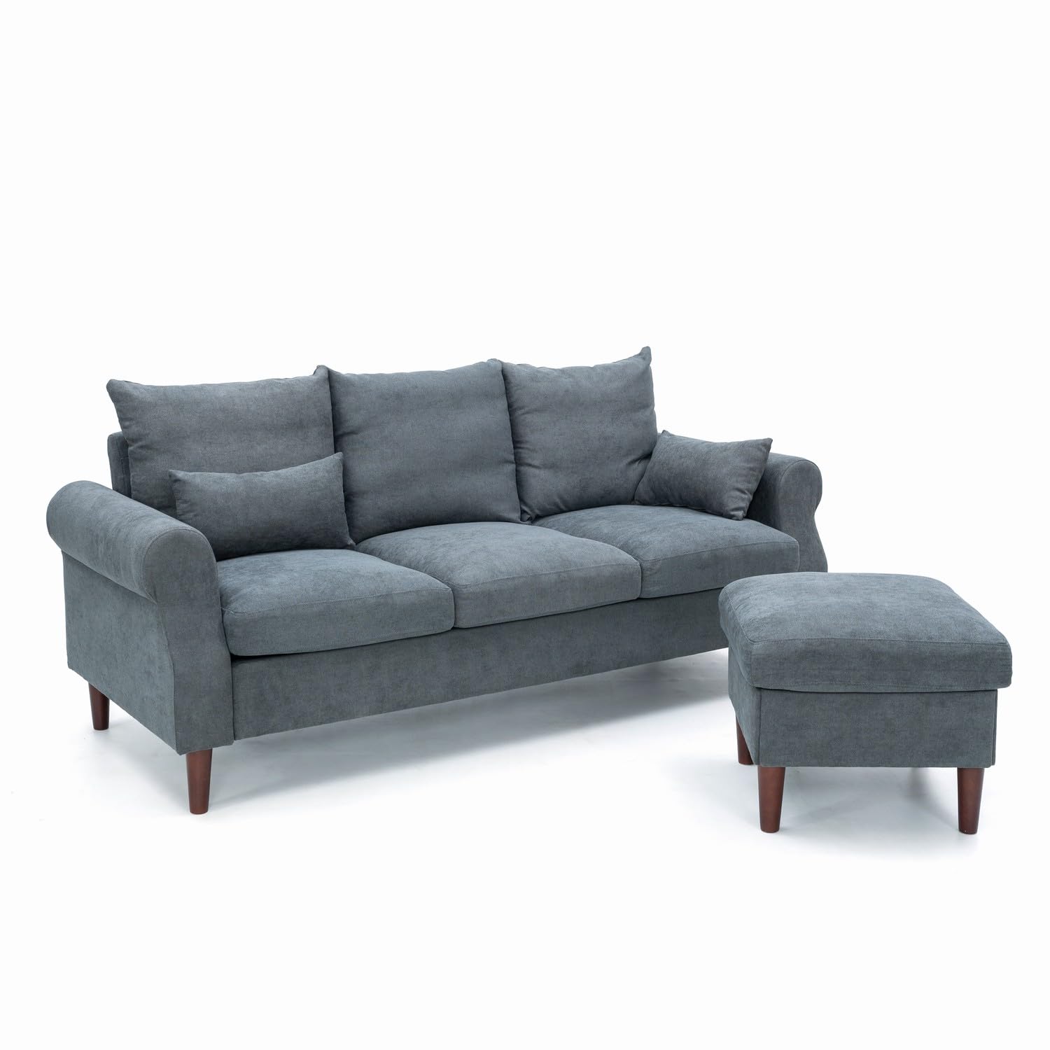 Modern L-Shaped Convertible Sectional Sofa - 3-Seat Fabric Couch for Small Spaces, Grey Scroll Arm Design - Perfect for Apartments, Living Rooms & Home Offices