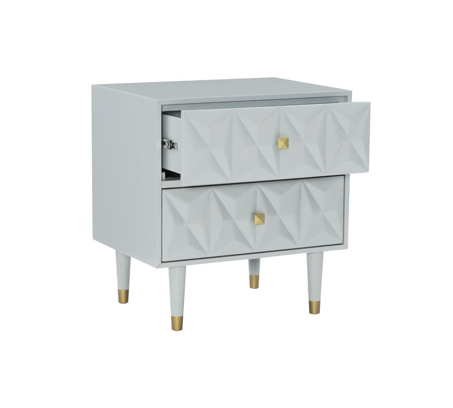 Linon Two Drawer Geo Texture Nightstand Grey - Modern Bedside Table for Bedroom, Living Room & Office - Compact Storage Solution with Sleek Design