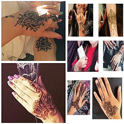 Ivana's Self-Adhesive Henna Tattoo Stencils - Flower, Butterfly & Arabic Design (1 Combo Set) for DIY Body Art, Festival Makeup & Temporary Tattoos - D639