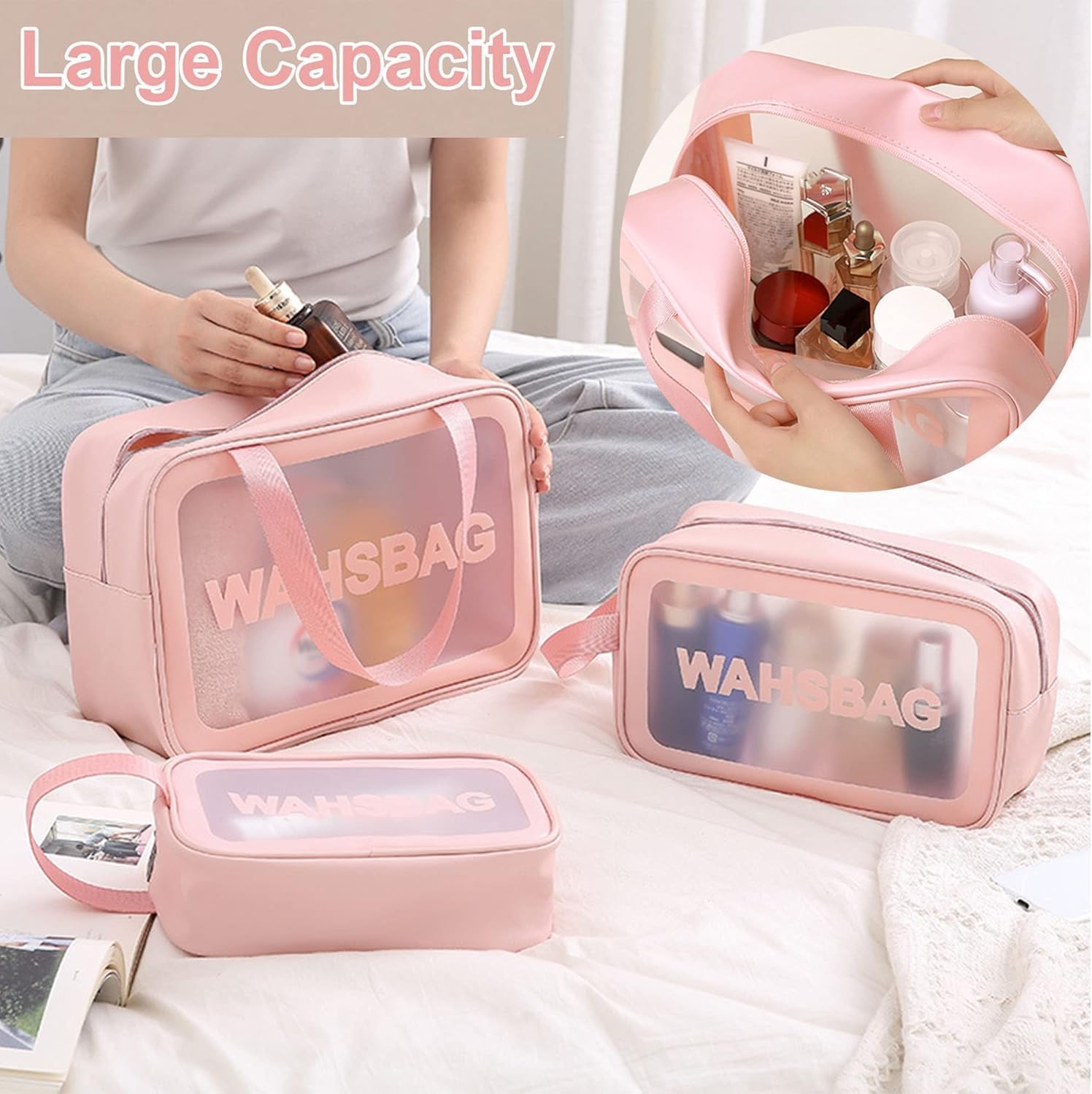 Atorakushon® Pink Fabric Cosmetic Organizer - Travel Toiletry Bag & Jewelry Pouch for Women & Men (1-Pack) | Perfect for Makeup Storage, Gym Essentials & Vacation Packing