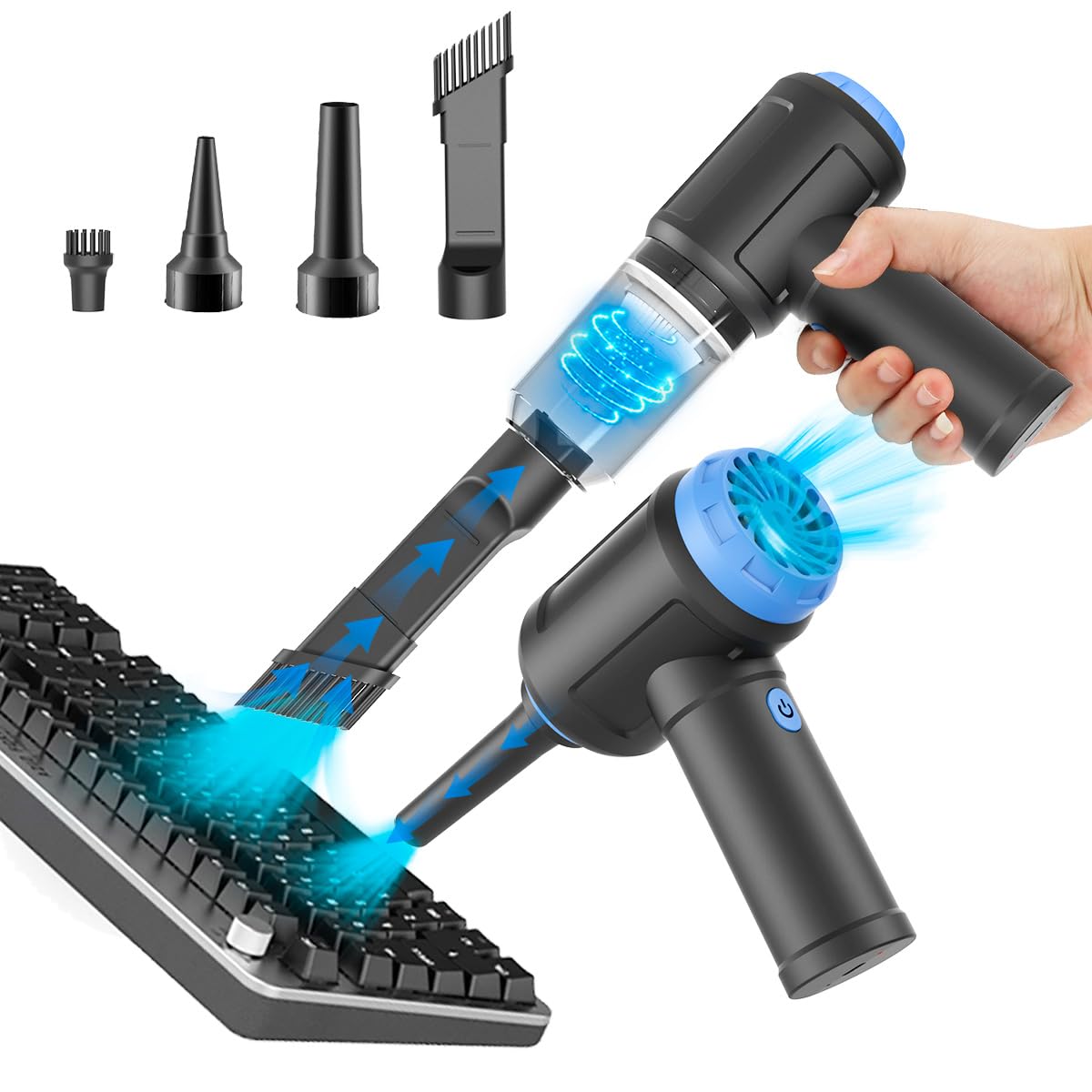 VC08 Cordless Air Duster - 110,000 RPM Powerful Computer Vacuum Cleaner for Keyboard, PC & Electronics Cleaning | Replaces Canned Air | Ideal for Home Office, Gaming Setup & IT Maintenance