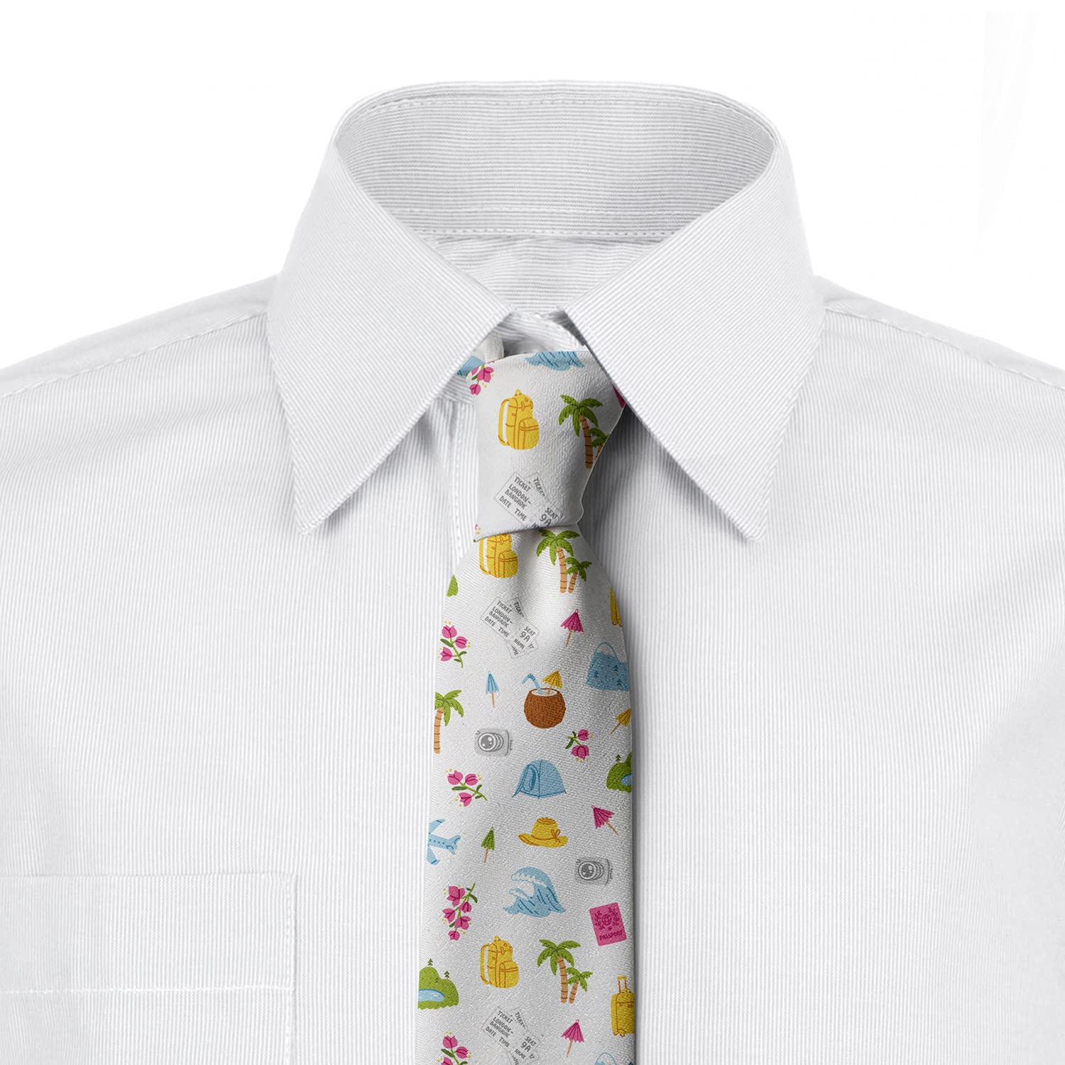 Ambesonne Multicolor Travel Theme Camping Tent Necktie - 3.7 Inch Stylish Men's Accessory for Outdoor Adventures, Business Meetings & Gift Giving