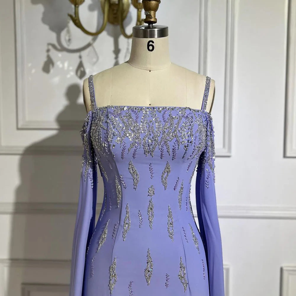 Elegant Lilac Mermaid Evening Dress with Cape Sleeves - Luxury Wedding Party Gown LA72407 for Prom, Bridal Shower & Formal Events