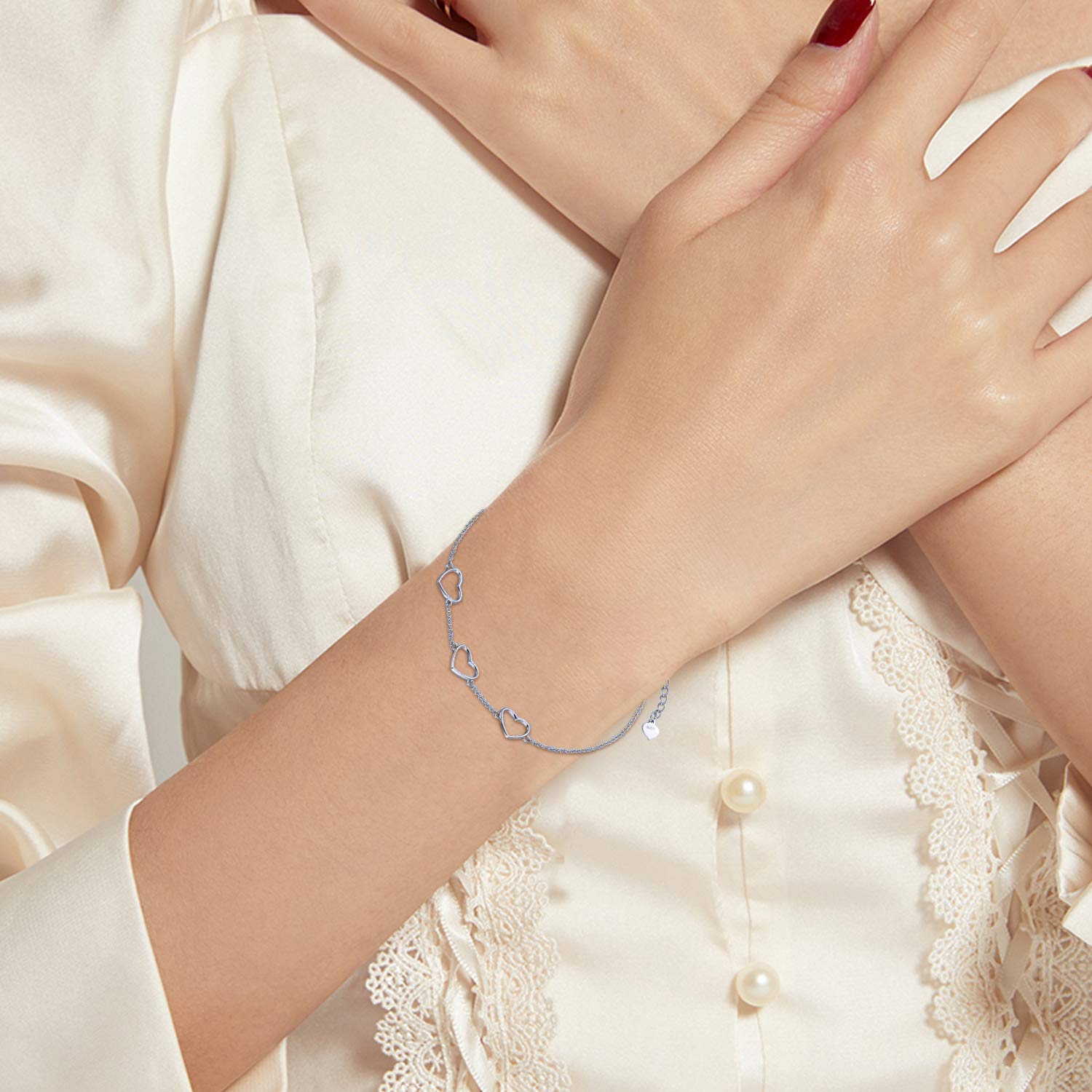 14K Gold Heart Bracelet for Women - Real Gold Dainty Love Jewelry Gift for Her, Adjustable 6.7