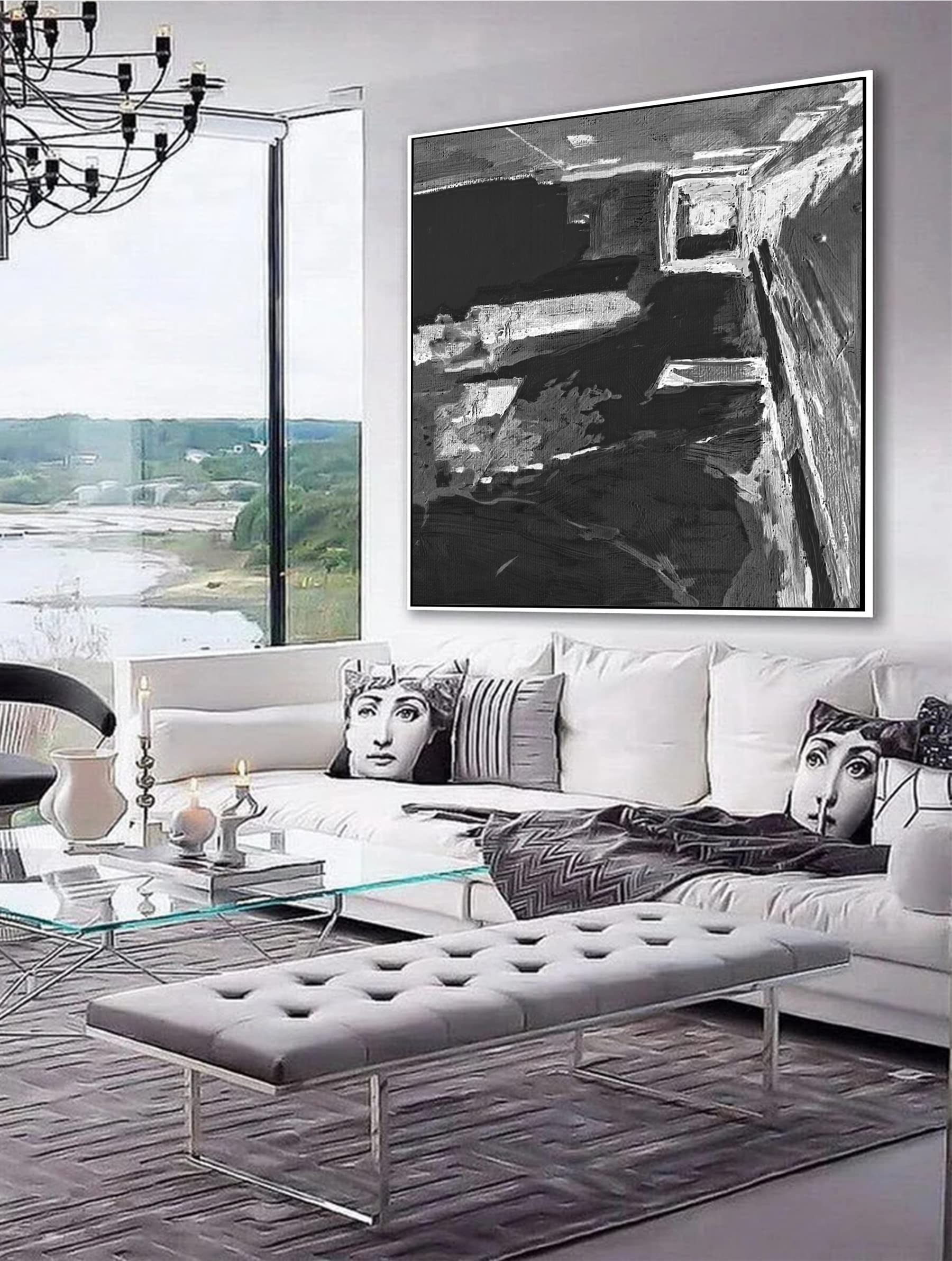 Abstract Cityscape Oil Painting on Canvas - Black and White Wall Art for Modern Home & Office Decor | Handmade Personalized Painting for Living Room, Bedroom & Workspace Aesthetics