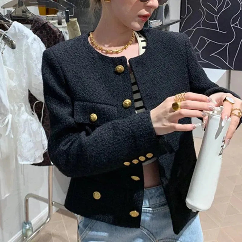 Stylish Flap Pockets Tweed Jacket for Women - Elegant Blazer with Classic Design - Perfect for Office, Business Meetings & Fall Fashion Outfits