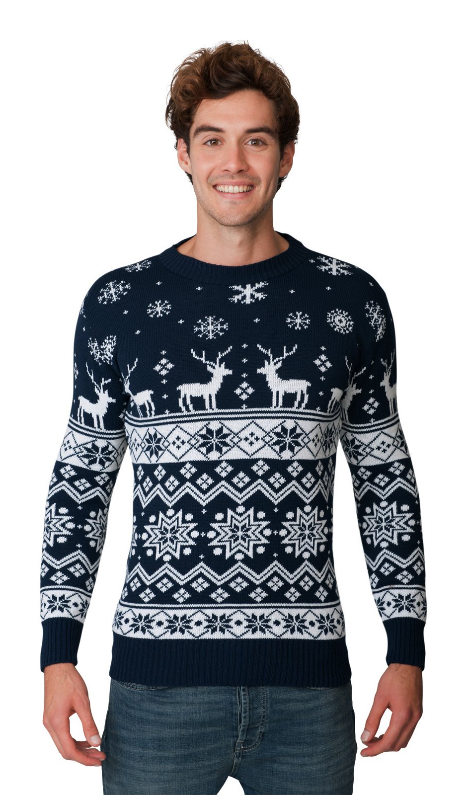 Christmas Santa Fairisle Sweater for Men & Women - Unisex Nordic Navy Holiday Party Jumper - Sizes S/M/L/XL/2XL/3XL/4XL - Perfect for Xmas Parties, Office Celebrations & Festive Gatherings