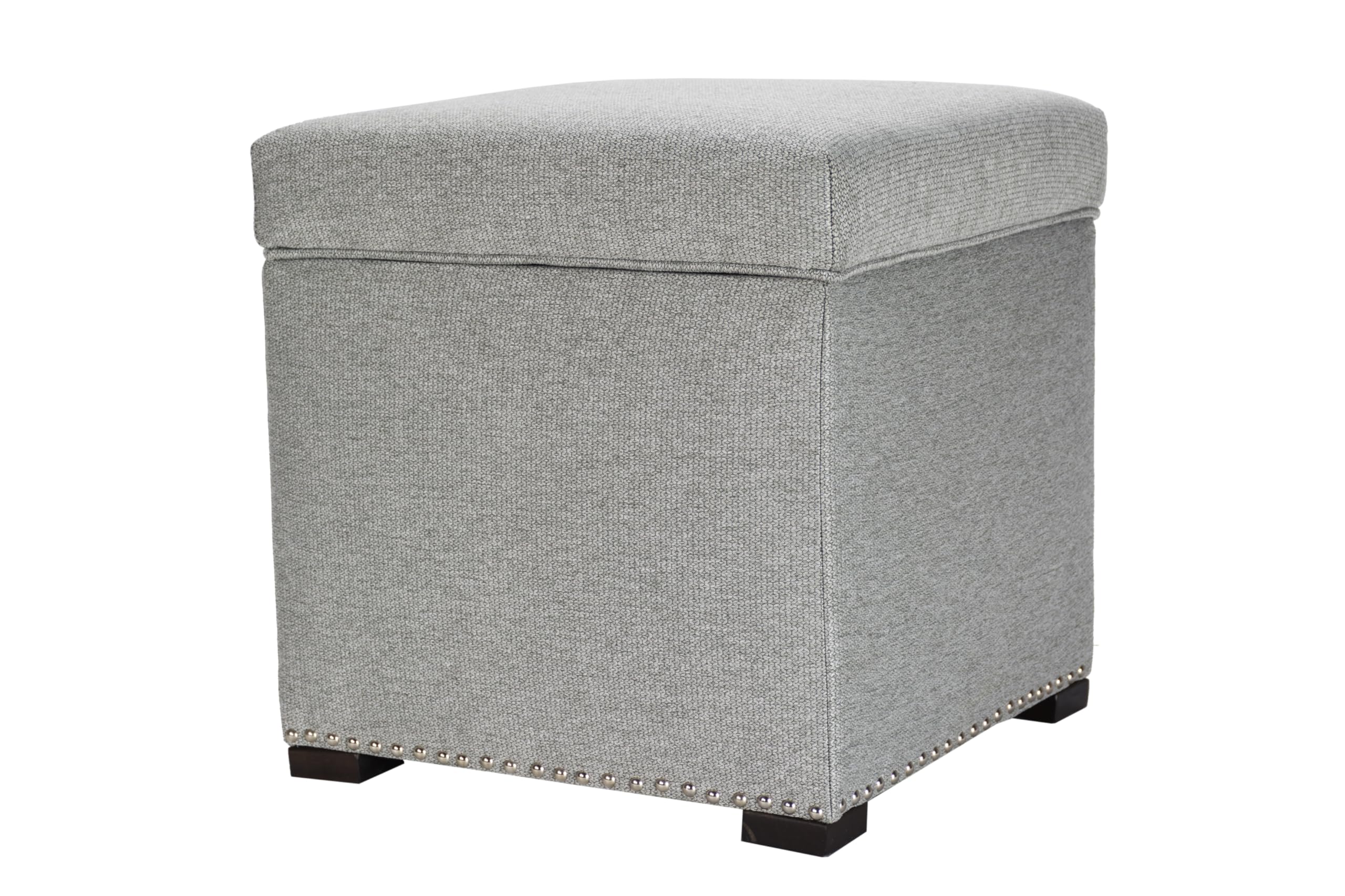 MJL Furniture Designs Tami Square Fabric Upholstered Storage Ottoman with Removable Cushion - Stone Gray - Versatile Living Room Footrest, Coffee Table & Hidden Storage Solution