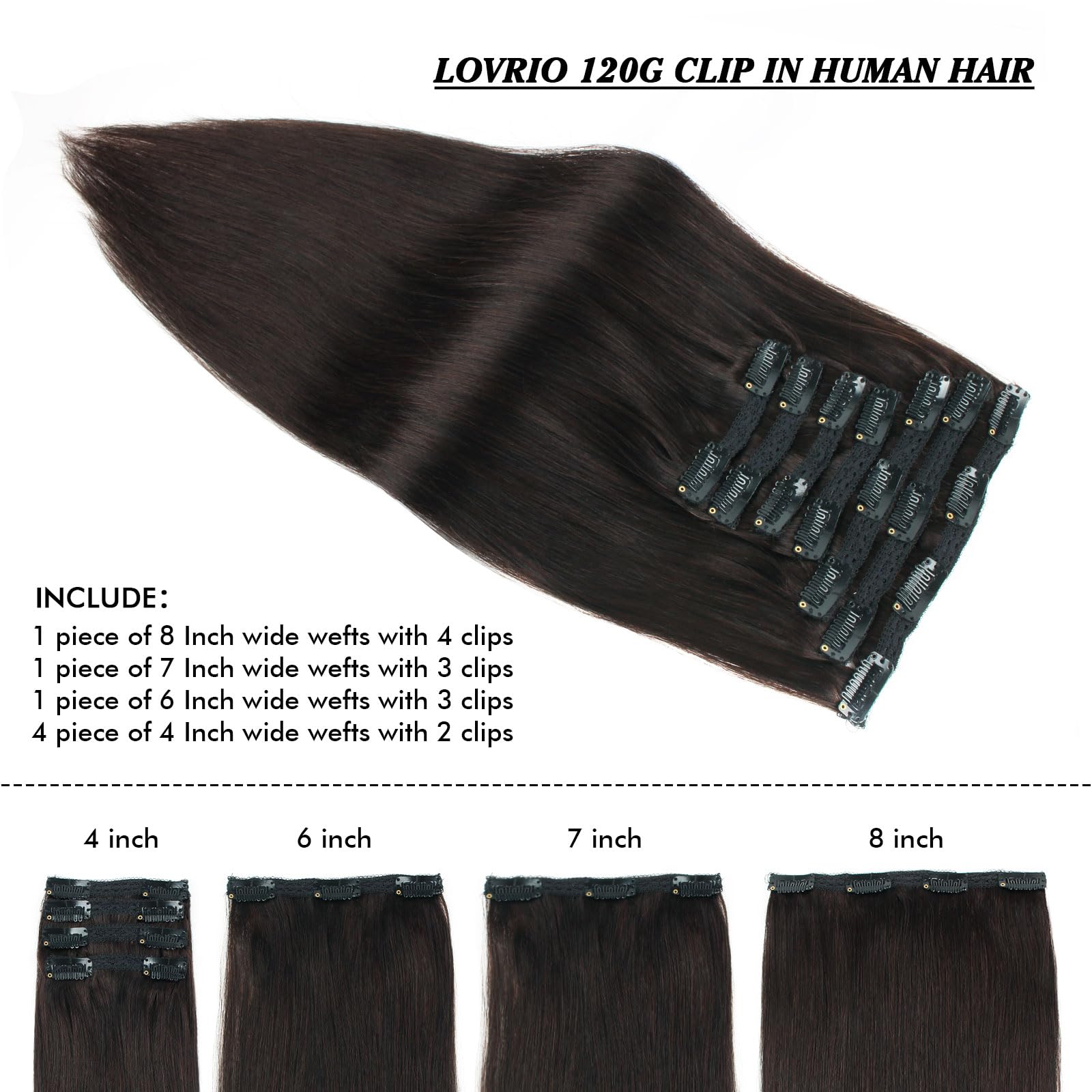 9A Grade Clip-in Human Hair Extensions - Off Black Color, Double Weft, 16 Inch, 120g, 7 Pieces with 18 Clips for Thicker & Natural Look | Perfect for Daily Wear, Parties, Weddings & Special Occasions