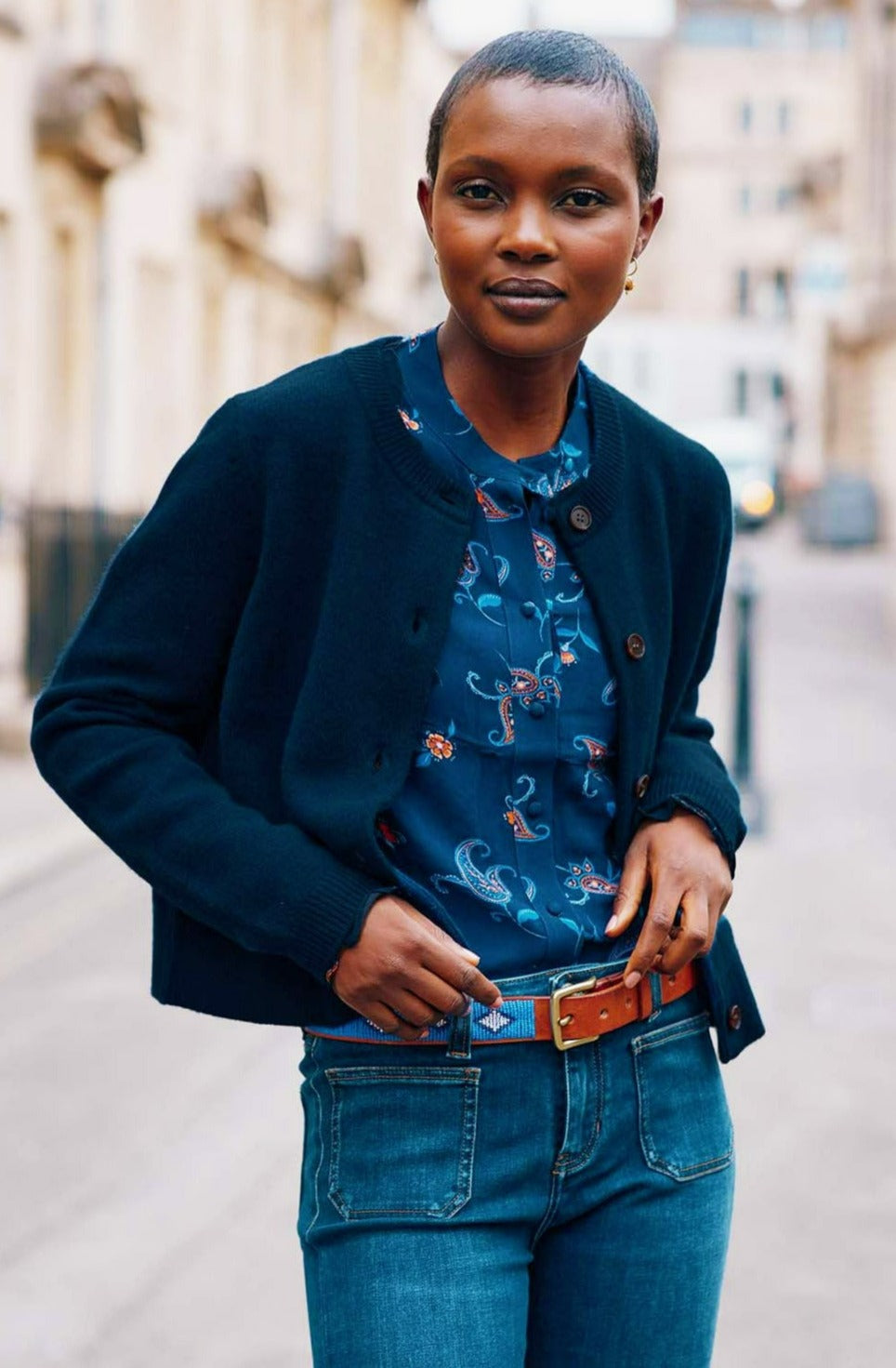 Premium Merino Wool Brittany Cardigan for Women - Soft & Warm Navy Blue Sweater - Perfect for Fall, Winter & Cozy Evenings