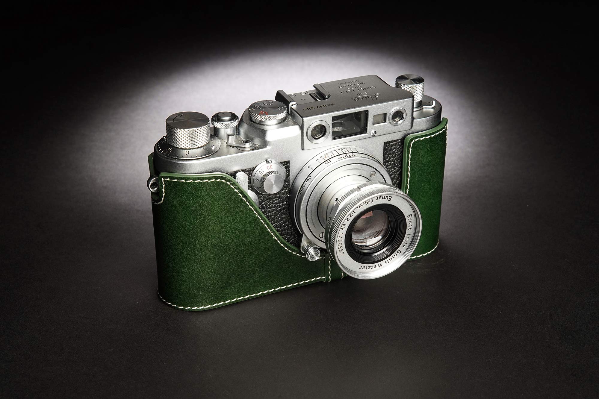 **BolinUS Genuine Leather Half Case for Leica IIIg Camera - Handcrafted Real Leather Cover (Green) - Protects Camera & Selfie Stick - Perfect for Travel, Street Photography & Vintage Enthusiasts**