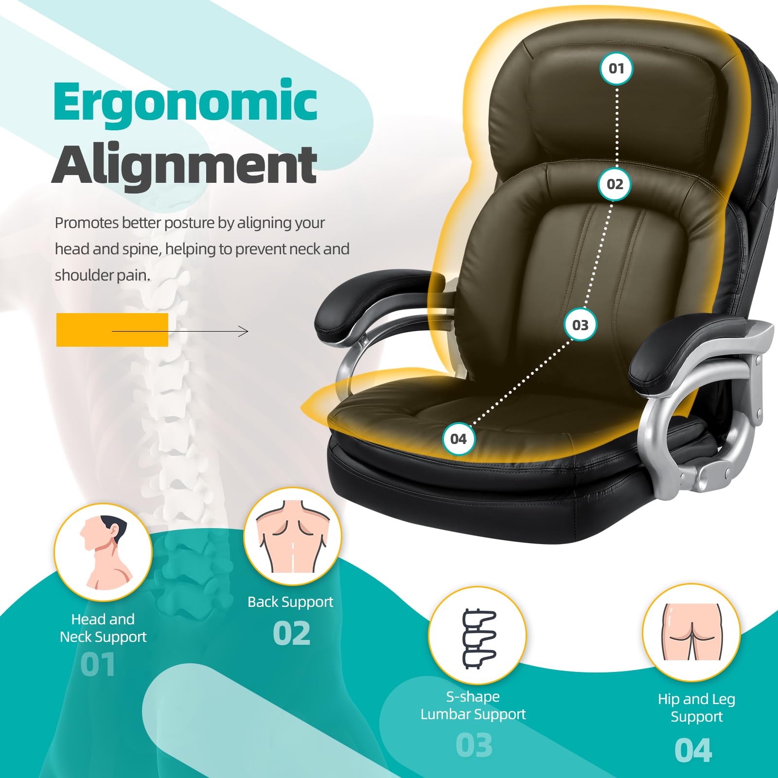 500 LBS Heavy Duty Big and Tall Office Chair with 6-Point Massage & Heating - Ergonomic Executive Chair for Large Adults - Perfect for Home Office, Gaming & Workspaces