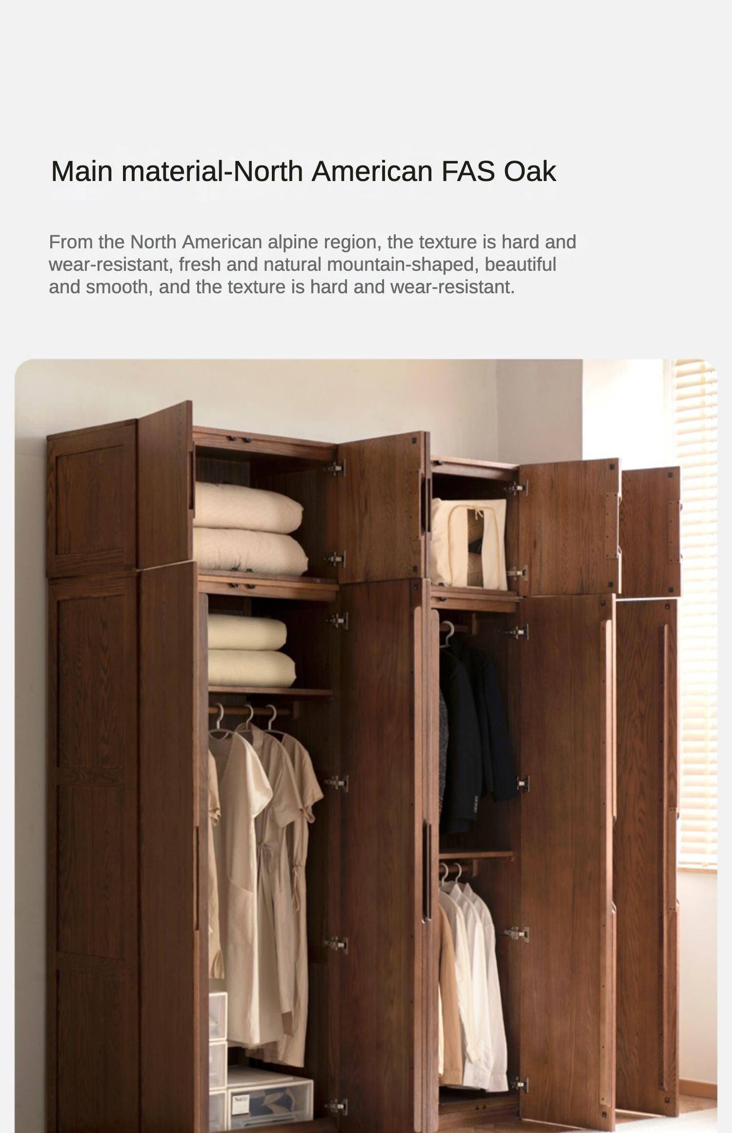 Solid Oak Wood Modern Wardrobe - Stylish & Durable Closet for Bedroom, Walk-In Closet, or Guest Room Storage