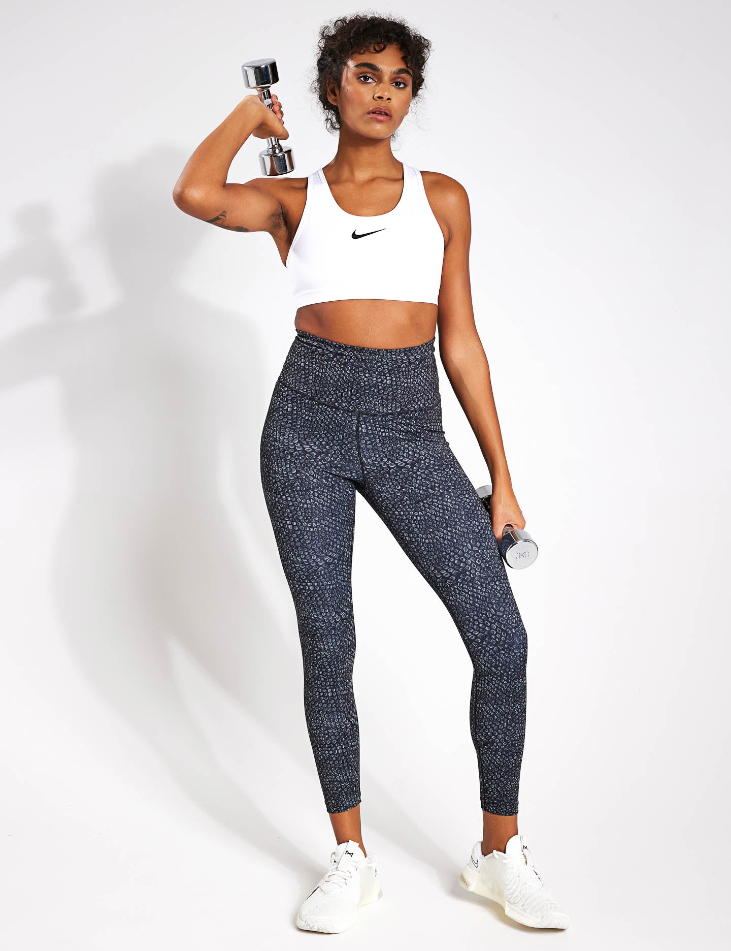 High Support Sports Bra for Women - Breathable & Comfortable White/Black Swoosh Design - Perfect for Running, Yoga & Gym Workouts