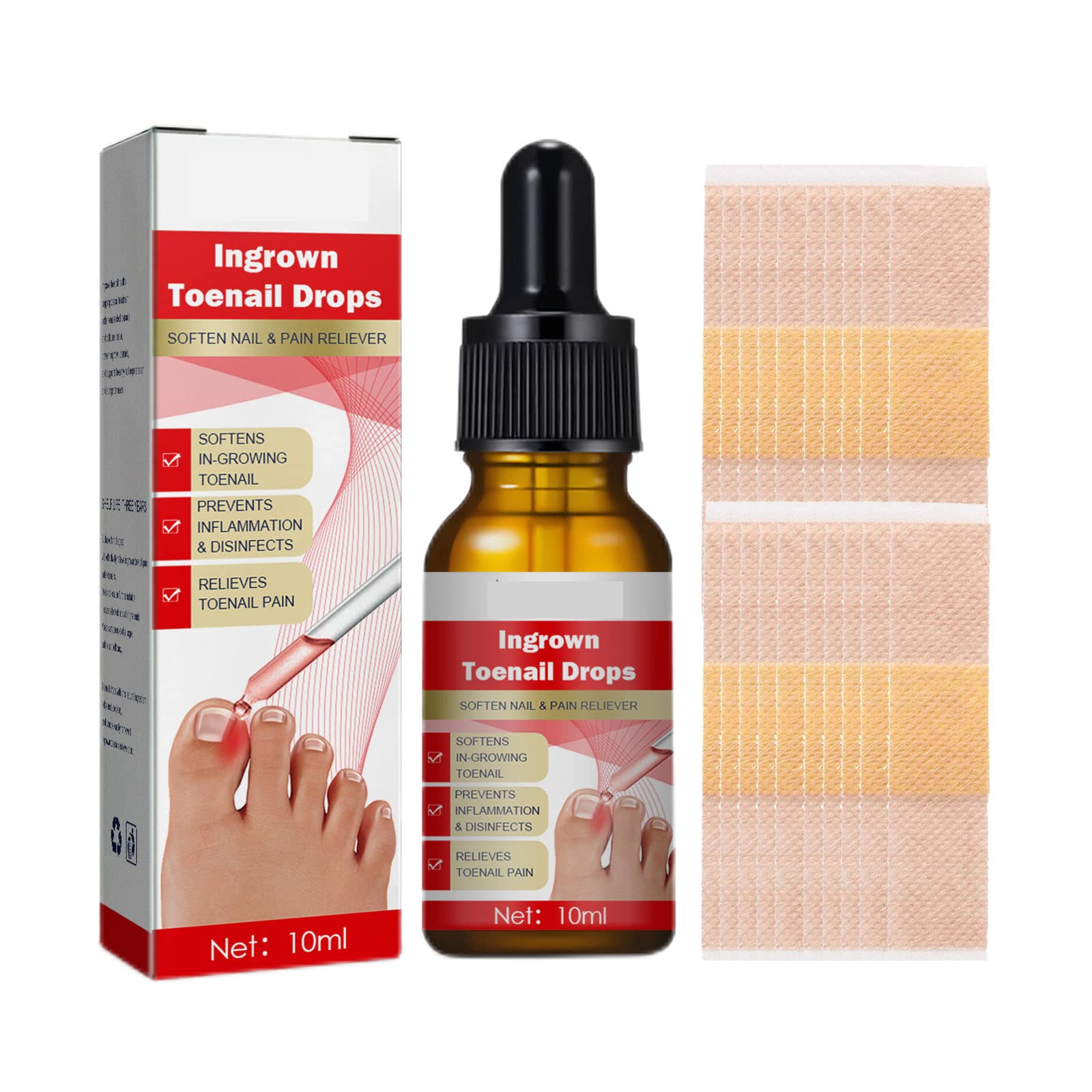 Ingrown Toenail Correction Treatment Oil & Softener Drops - 10ml with 20pcs Bandages for Pain Relief & Nail Care - Perfect for Athletes, Runners & Daily Foot Comfort