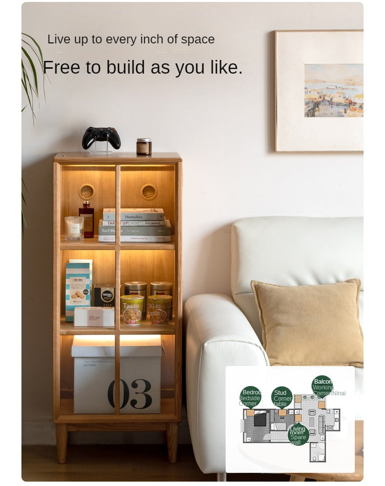 Solid Oak Wood Bookcase with Glass Doors - Stylish Storage for Books, Decor & Collectibles | Perfect for Living Room, Office & Library