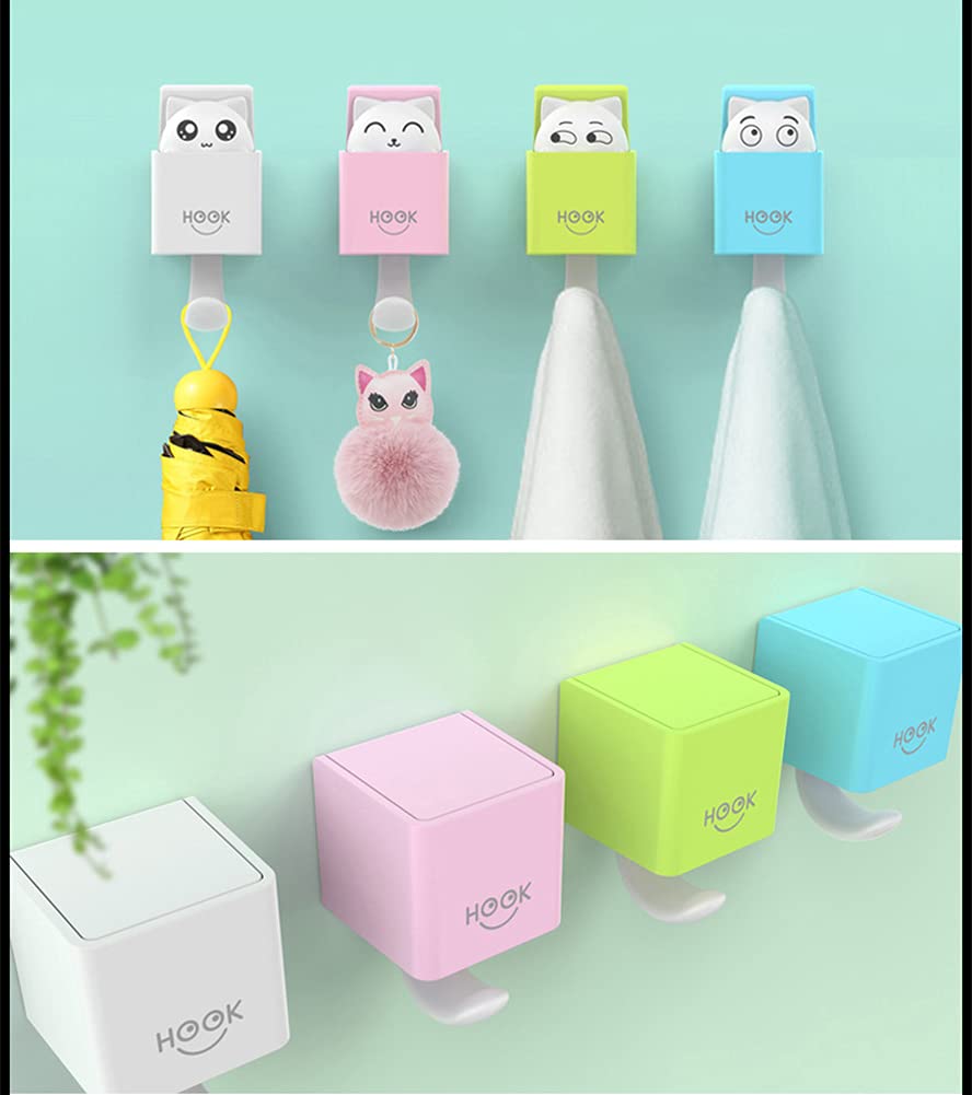 4PCS Cute Cartoon Cat Keychain Hooks - Adhesive Wall Hooks for Coat, Towel, Hat & Keys - Decorative Home & Bathroom Organization Accessories - Perfect for Bedroom, Kitchen, Dorm & Office Storage