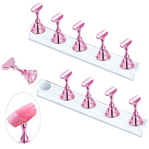 2 Sets Pink Magnetic Nail Stand for Press on Nails Display - Fake Nails Holder for Painting Practice, Acrylic Nail Art Kit Accessories - Perfect for Nail Salon Equipment, DIY Home Manicure & Beginner Nail Art Training