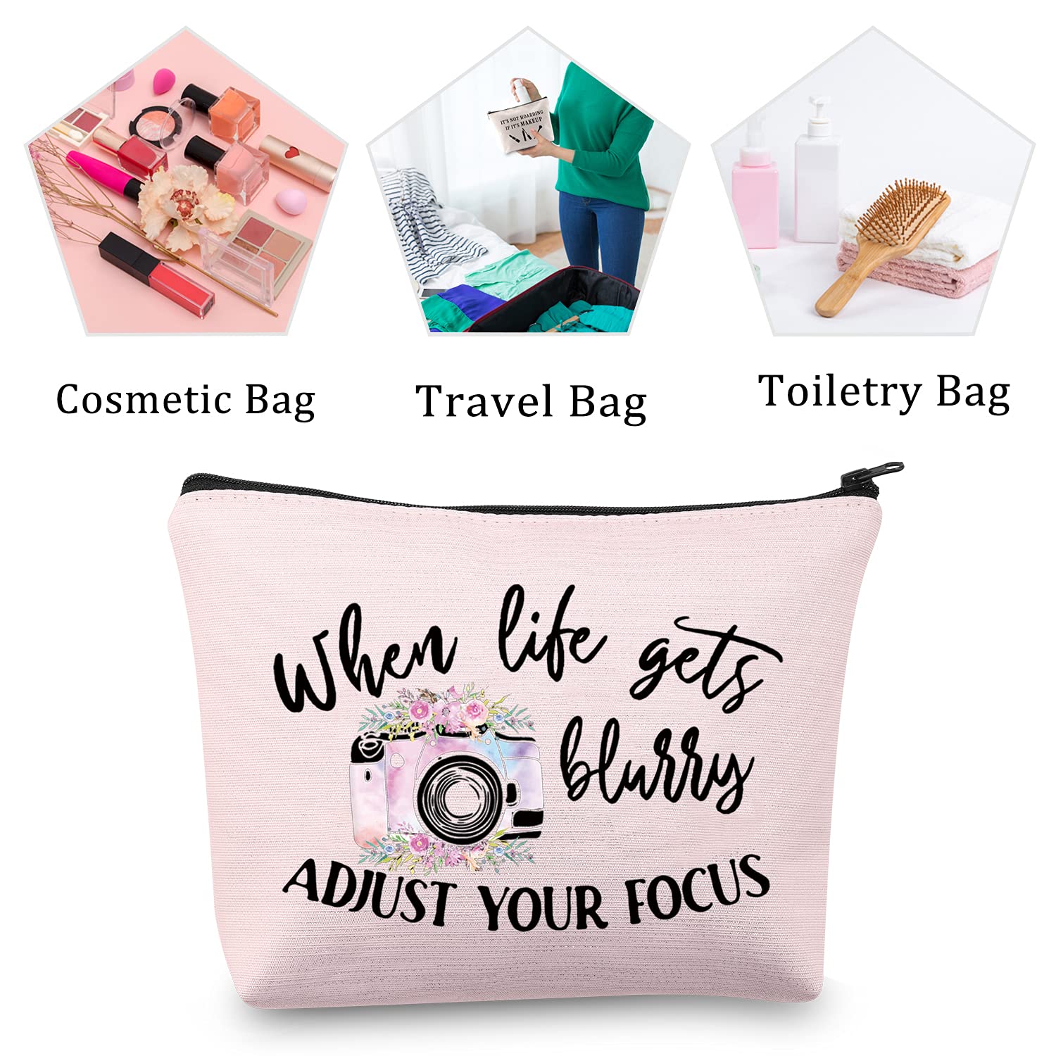 MBMSO Photographer Makeup Bag - Perfect Gift for Photography Lovers & Inspirational Present (Pink) - Great for Travel, Cosmetics Storage & Camera Accessories Organization