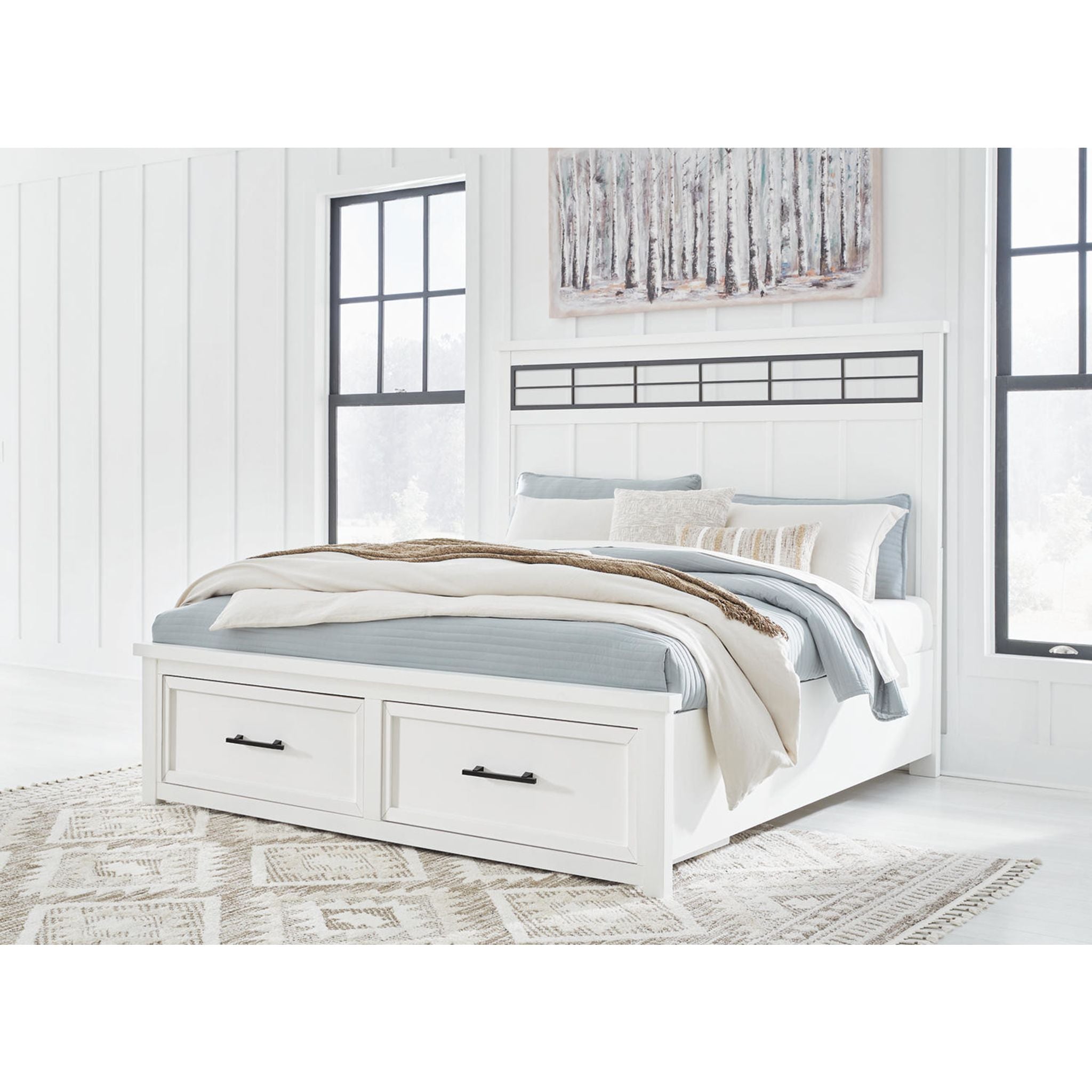 Ashbryn King Size Storage Bed Frame - White & Natural Finish for Modern Bedroom Organization
