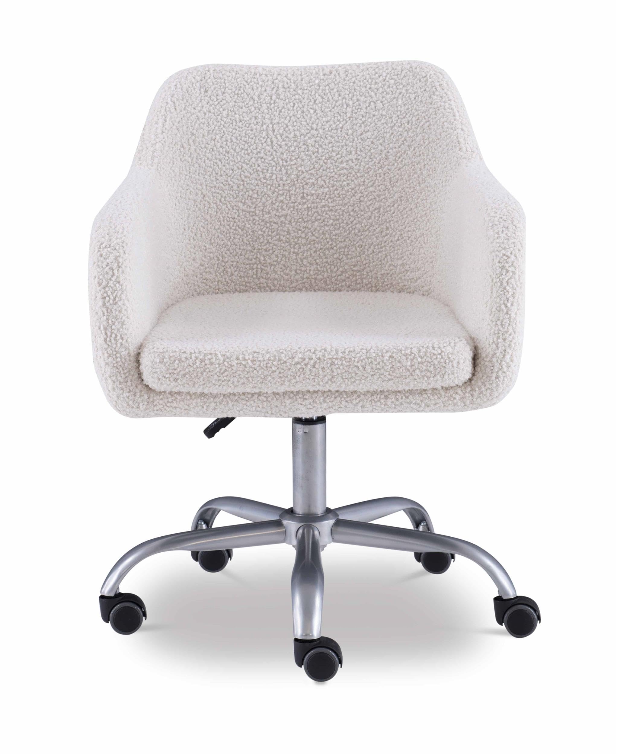Linon Colton Adjustable Upholstered Office Chair with Wheels - Ergonomic Desk Chair with Lumbar Support, Swivel & Tilt Function - Natural Sherpa Fabric for Home Office, Gaming & Workspace Comfort