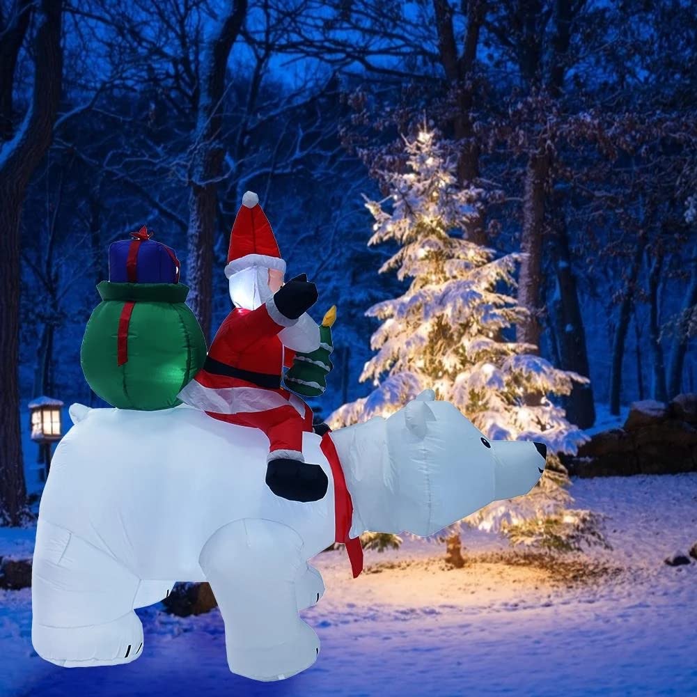 Giant Inflatable Santa Claus Riding Polar Bear with Shaking Head - Christmas Inflatable Decor for Home, Outdoor, Yard & Garden - Perfect for Holiday Parties, Neighborhood Displays & Festive Lighting