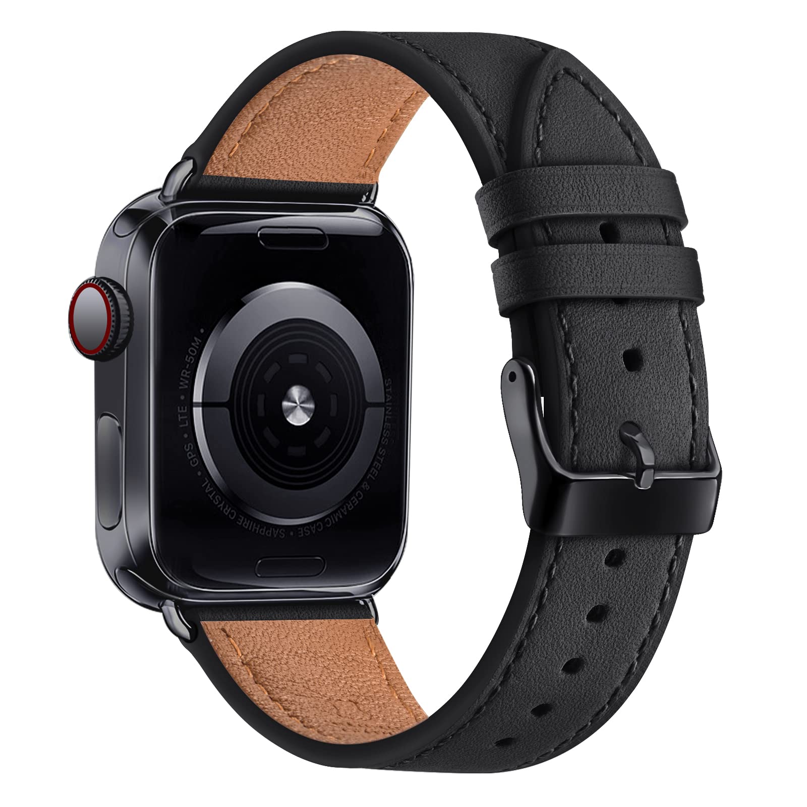 Premium Genuine Leather Apple Watch Band 38mm 40mm 41mm - Compatible with iWatch Series SE/7/6/5/4/3/2/1 - Stylish Replacement Strap for Men & Women (Black) - Perfect for Workouts, Office & Everyday Wear