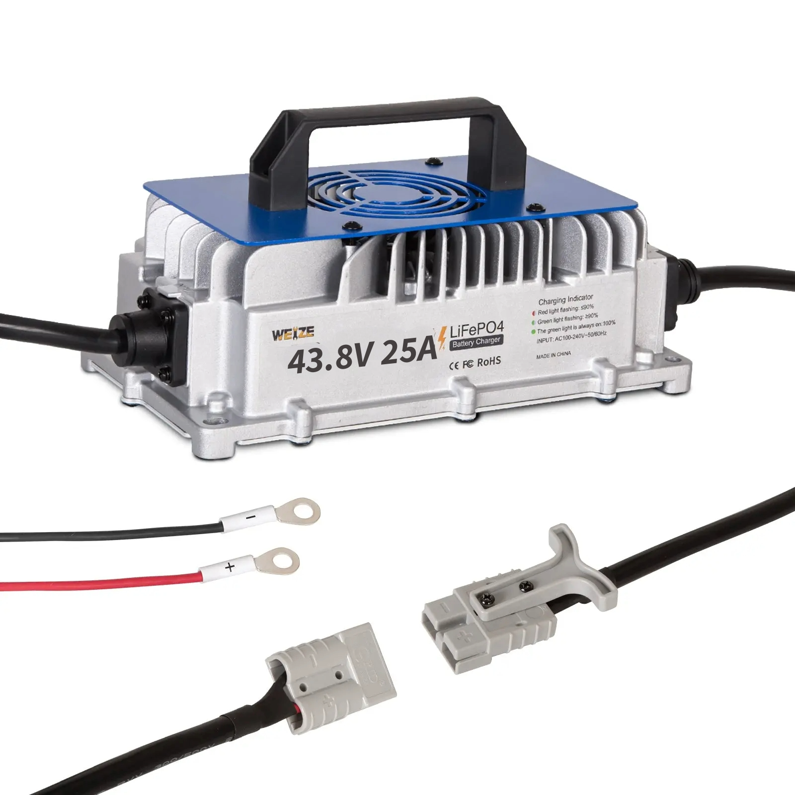 WEIZE 36V (43.8V) 25A LiFePO4 Lithium Battery Charger - Fast & Efficient Charging for Golf Carts, Scooters & Marine Applications