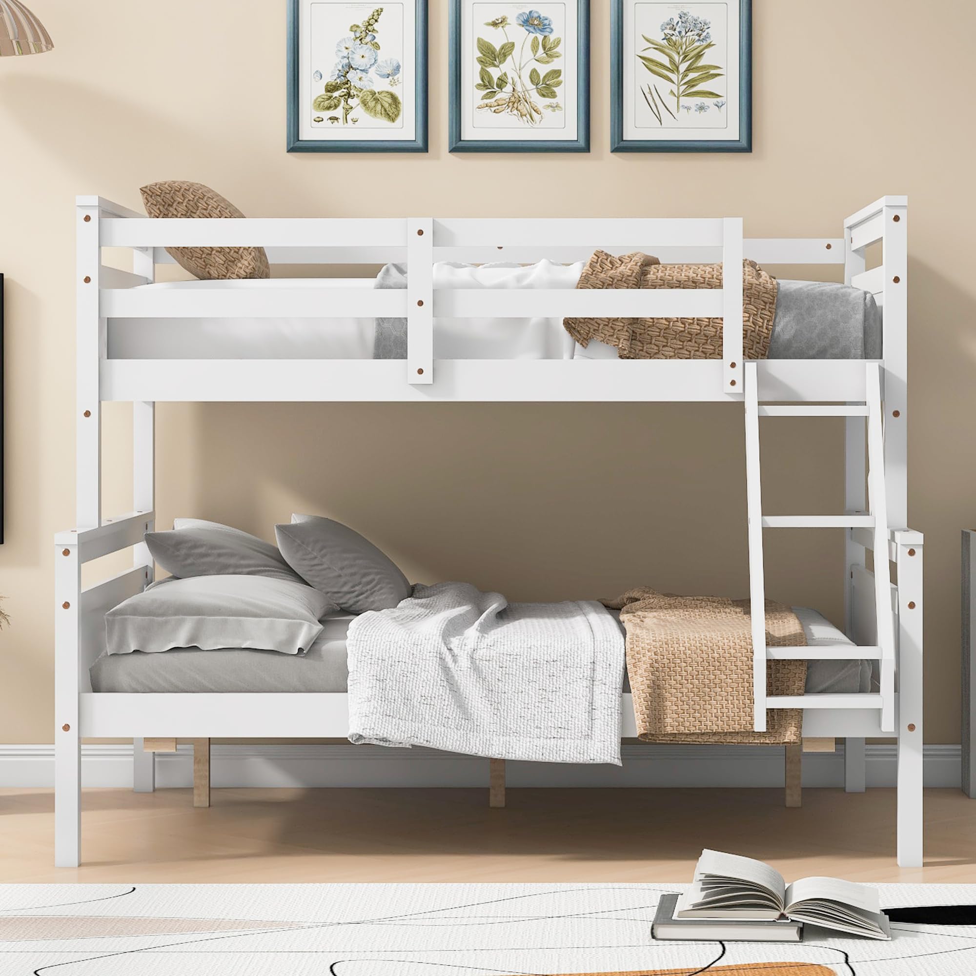 Kids Bunk Bed with Ladder & Safety Rail - Twin Over Twin Wooden Bunk Bed Frame, Convertible to 2 Separate Beds, White - Perfect for Small Bedrooms, Shared Kids Rooms & Space-Saving Solutions