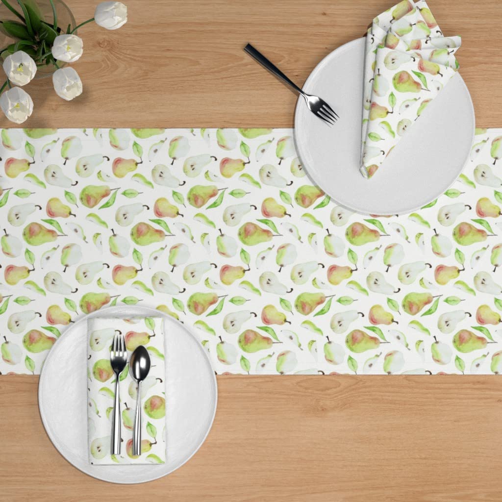Whimsical Watercolor Pears Cotton Sateen Table Runner 72