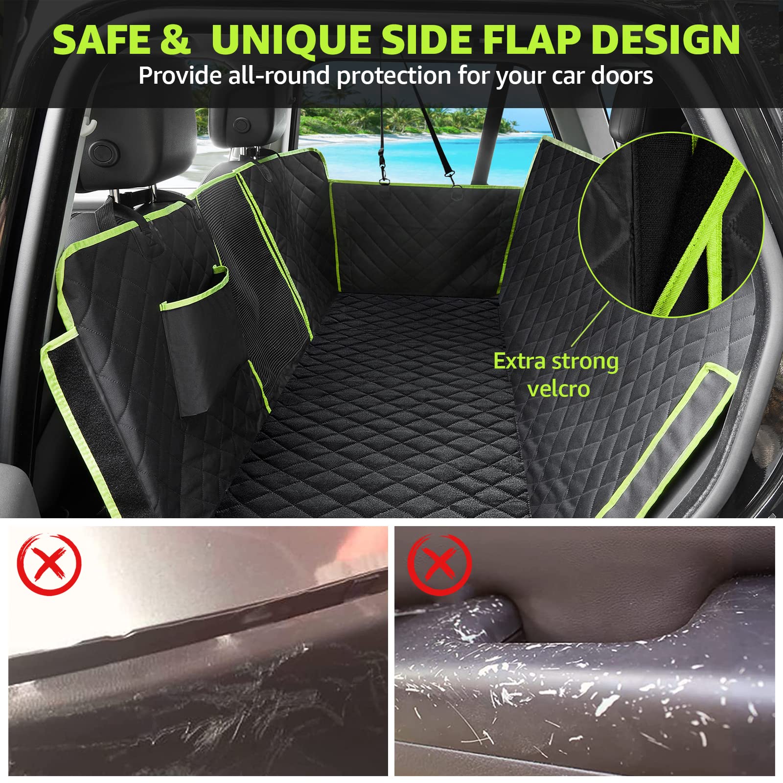 Waterproof Dog Seat Cover for Trucks - XL Non-Slip Scratchproof Pet Hammock with Mesh Window | Heavy Duty Back Seat Protector for Full-Sized Pickups Like F150 | Perfect for Road Trips & Outdoor Adventures (Green)