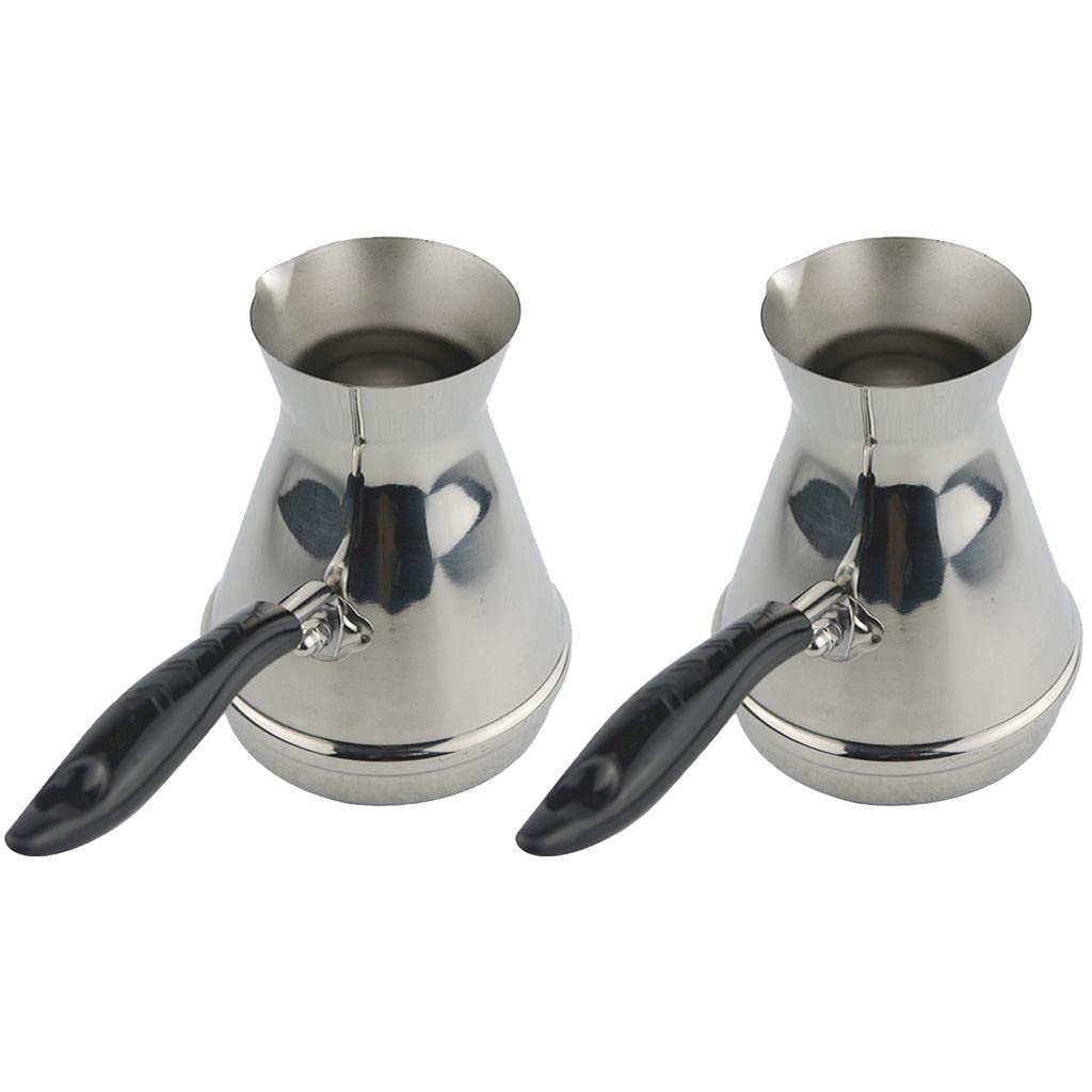 2-Piece Turkish Coffee Pot Set - Stainless Steel Espresso & Butter Warmer Decanter for Stovetop - Perfect for Turkish Coffee, Espresso, and Melting Butter at Home or Café