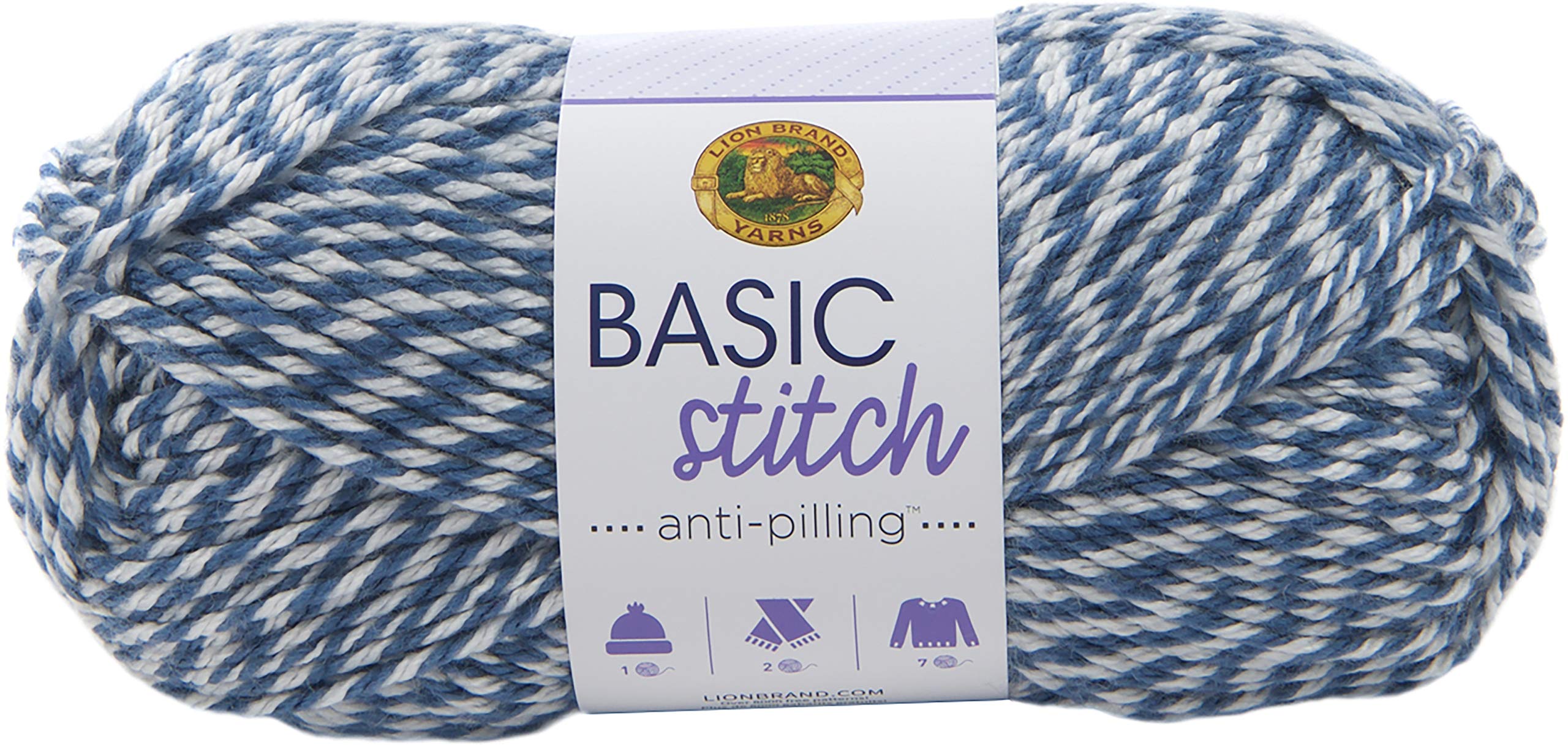 LION BRAND YARN COMPANY Premium Basic Stitch Yarn - Soft Blue & White Knitting Yarn for Crochet, Scarves, Blankets & DIY Crafts