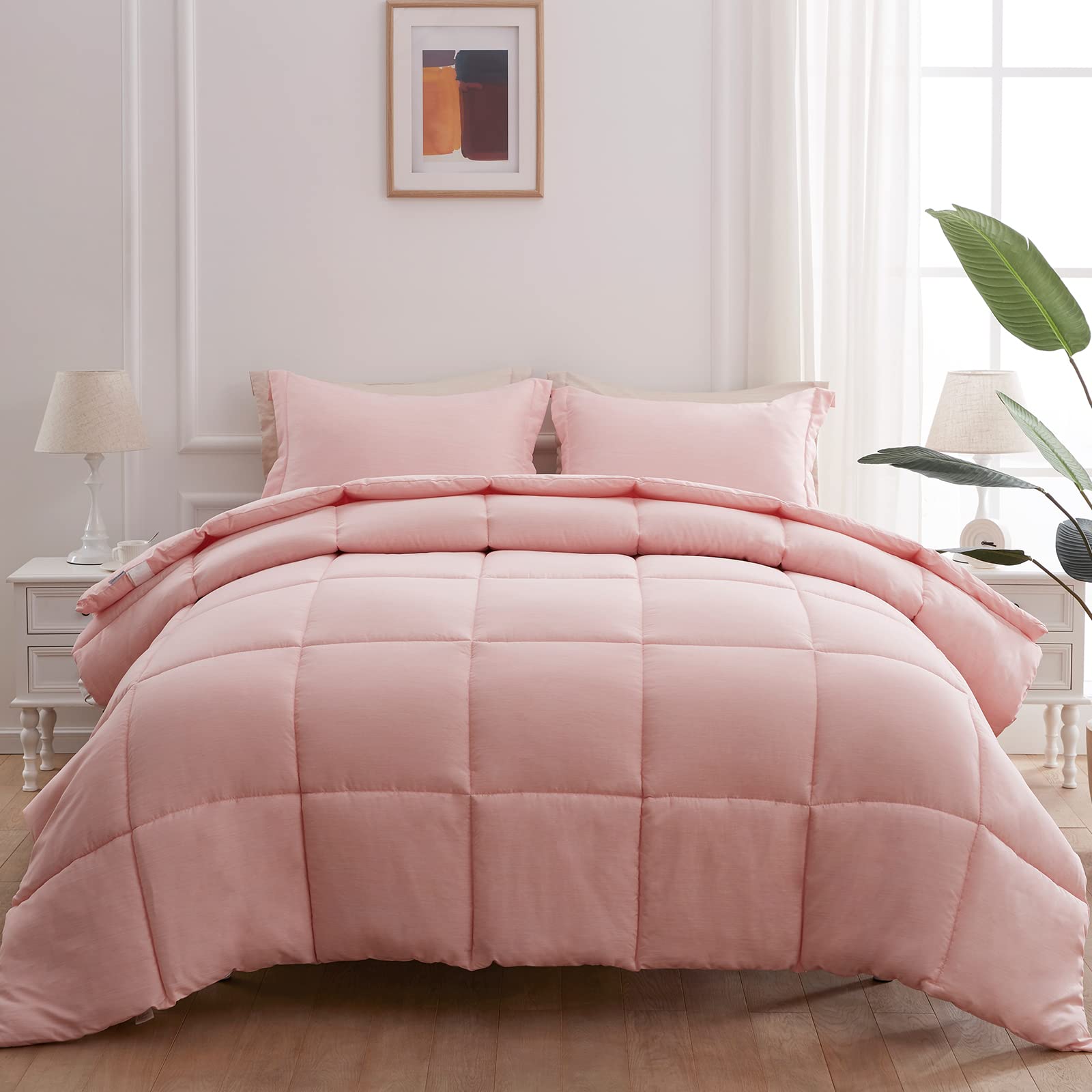 NexHome Twin Comforter Set - Ultra Soft Microfiber Bedding with Pillow Shams, Machine Washable Lightweight All-Season Comforter for Kids & Teens (Pink, 2-Piece) - Perfect for Dorm Rooms, Guest Beds & Cozy Bedroom Decor