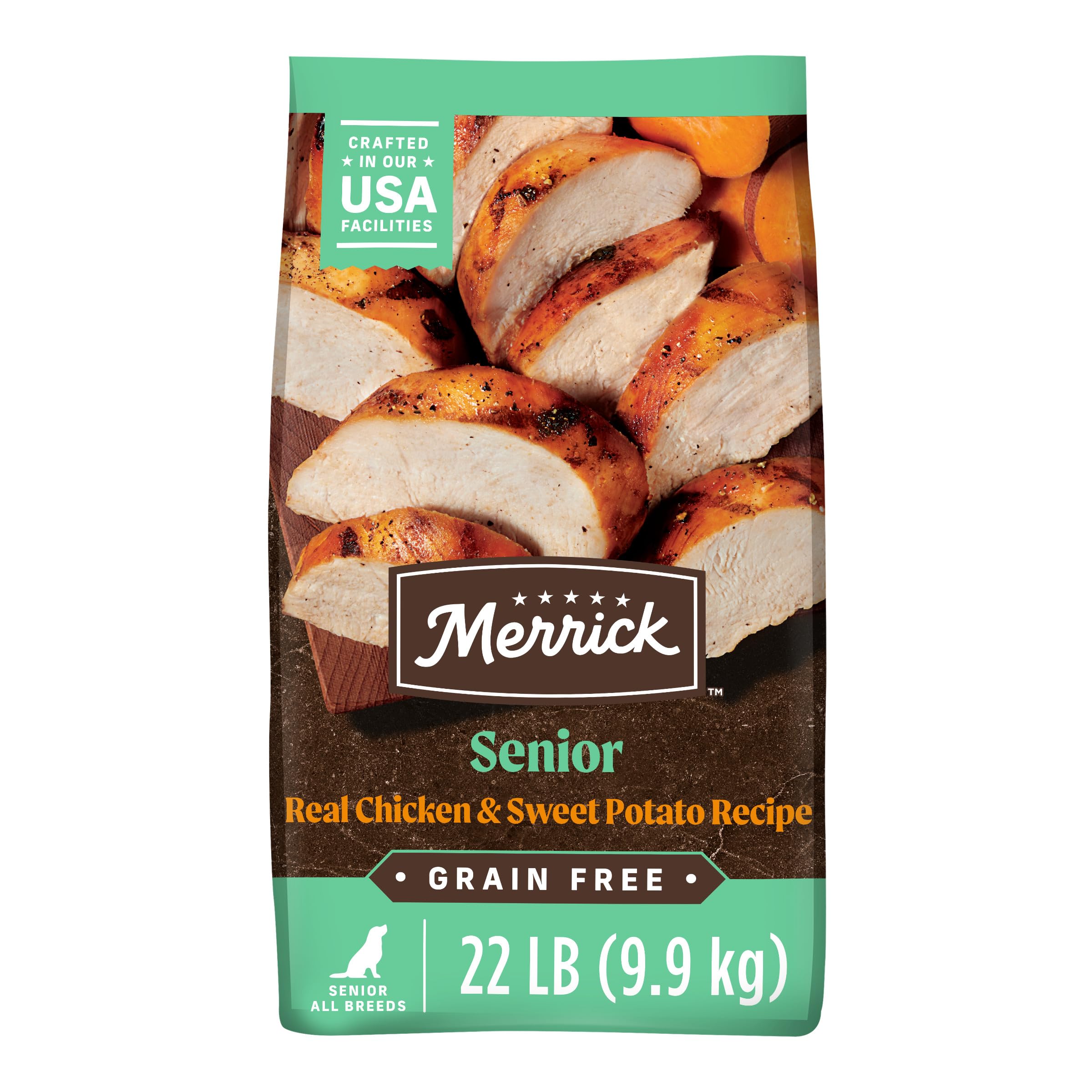 **Merrick Premium Grain-Free Dry Senior Dog Food - Wholesome Natural Kibble with Real Chicken & Sweet Potato - 22 lb Bag - Supports Joint Health & Digestion for Aging Dogs**