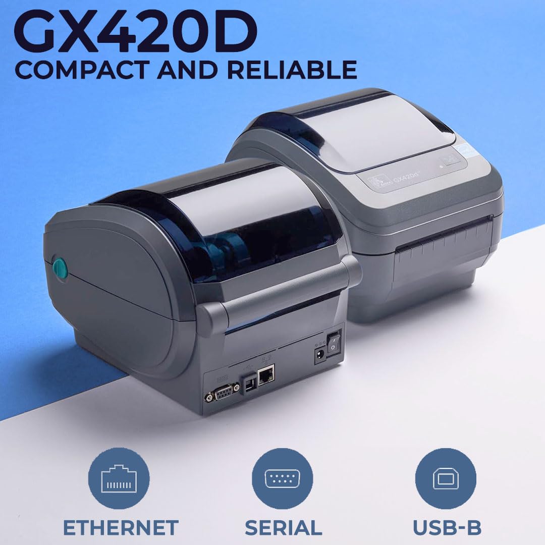 Zebra GX420D Direct Thermal Label Printer - Industrial Barcode & Receipt Printing Bundle with Microfiber Cleaning Cloth (Renewed) | Perfect for Warehouse, Retail & Shipping Labels