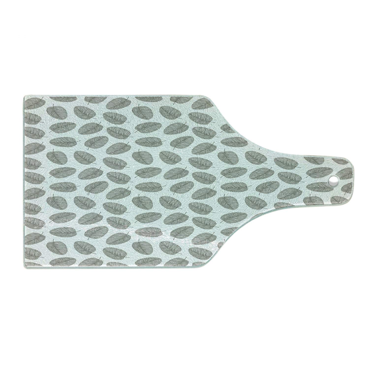 Ambesonne Tropical Wine Bottle Shaped Cutting Board - Hand-Drawn Autumn Leaf Floral Forest Design - Tempered Glass Serving Board for Kitchen & Entertaining - White & Dark Taupe - Perfect for Cheese Platters, Charcuterie & Wine Pairings
