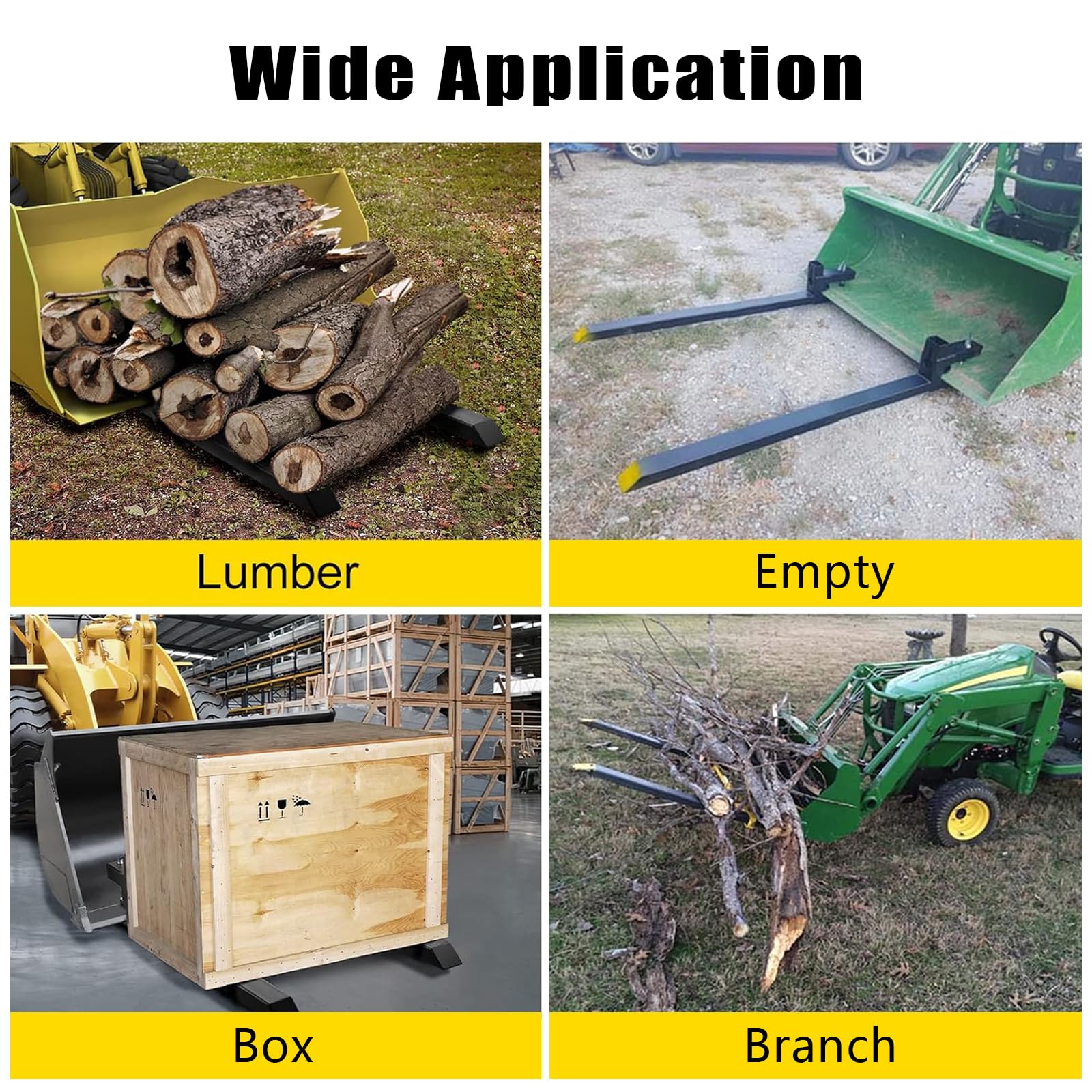 Heavy Duty Clamp On Pallet Forks with Adjustable Stabilizer Bar - 60 Inch, 4000 lbs Capacity - Tractor Bucket Attachment for Lifting & Moving Pallets - Ideal for Farming, Construction & Warehouse Use