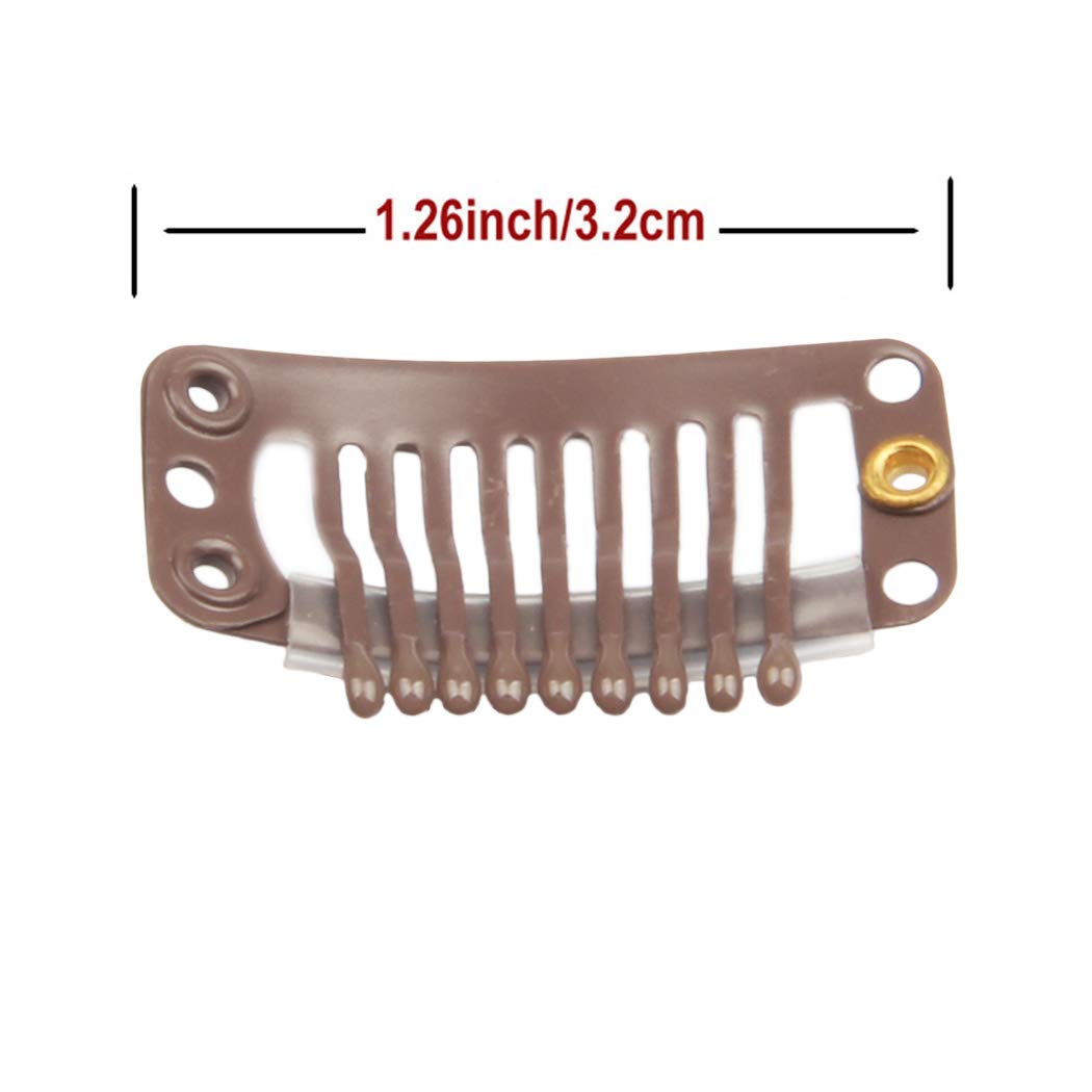 20pcs 9-Teeth Stainless Steel Snap Comb Wig Clips for Hair Extensions & Wigs - Secure DIY Hairpiece Accessories (Light Brown) - Perfect for Cosplay, Daily Styling & Salon Use