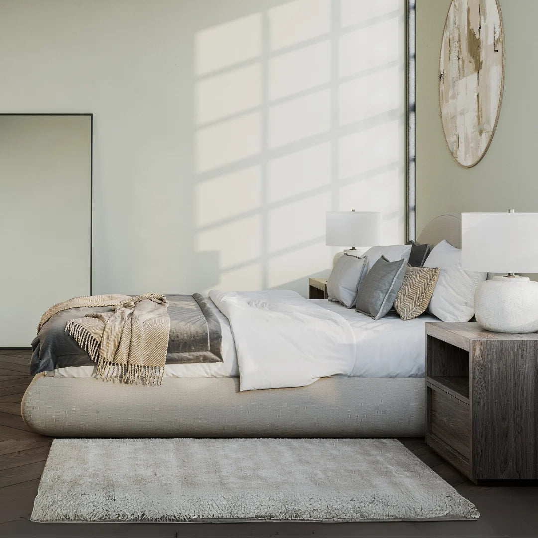Luna Queen Size Bed Frame with Upholstered Headboard - Modern Platform Bed for Bedroom, Guest Room, or Dorm | Dune Fabric