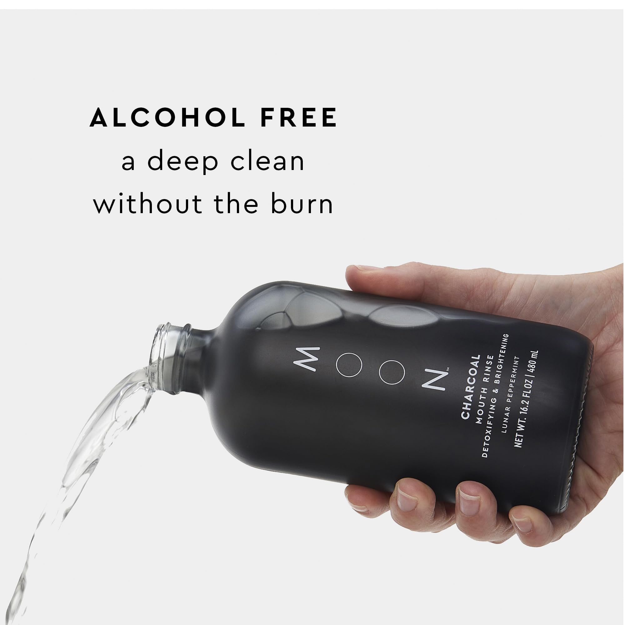 MOON Charcoal Teeth Whitening Mouthwash for Adults - Alcohol & Fluoride Free, Non-Abrasive Activated Charcoal Formula - Enamel Safe, No-Burn Oral Rinse - Promotes Healthy Gums & Fresh Breath (16.2 Fl Oz) - Perfect for Daily Use, Travel & Post-Dental Care Whitening Maintenance