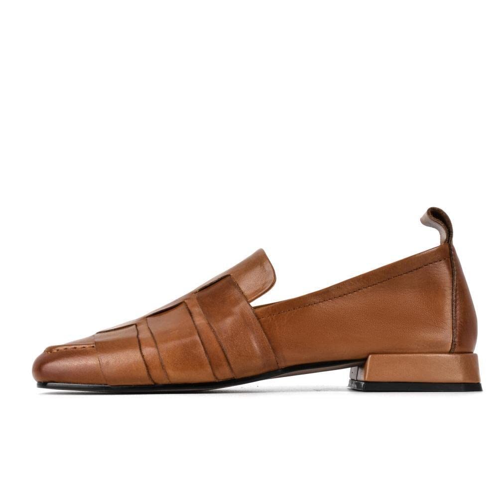 TinaCus Handmade Women's Soft Leather Square Toe Braided Slip-On Loafers - Comfortable Casual Flats for Work, Office & Everyday Wear